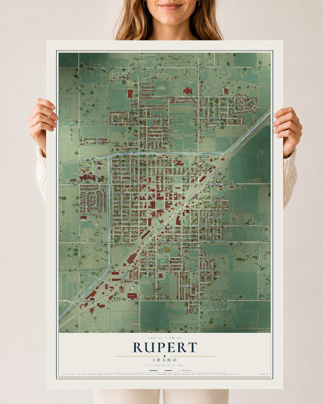 Map of Rupert, Idaho, 24 x 36 inch unframed archival matte print