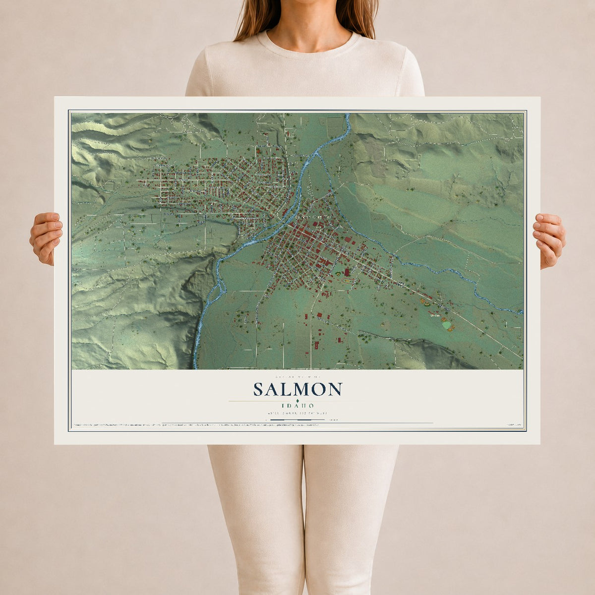 Map of Salmon, Idaho, 24 x 36 inch unframed archival matte print