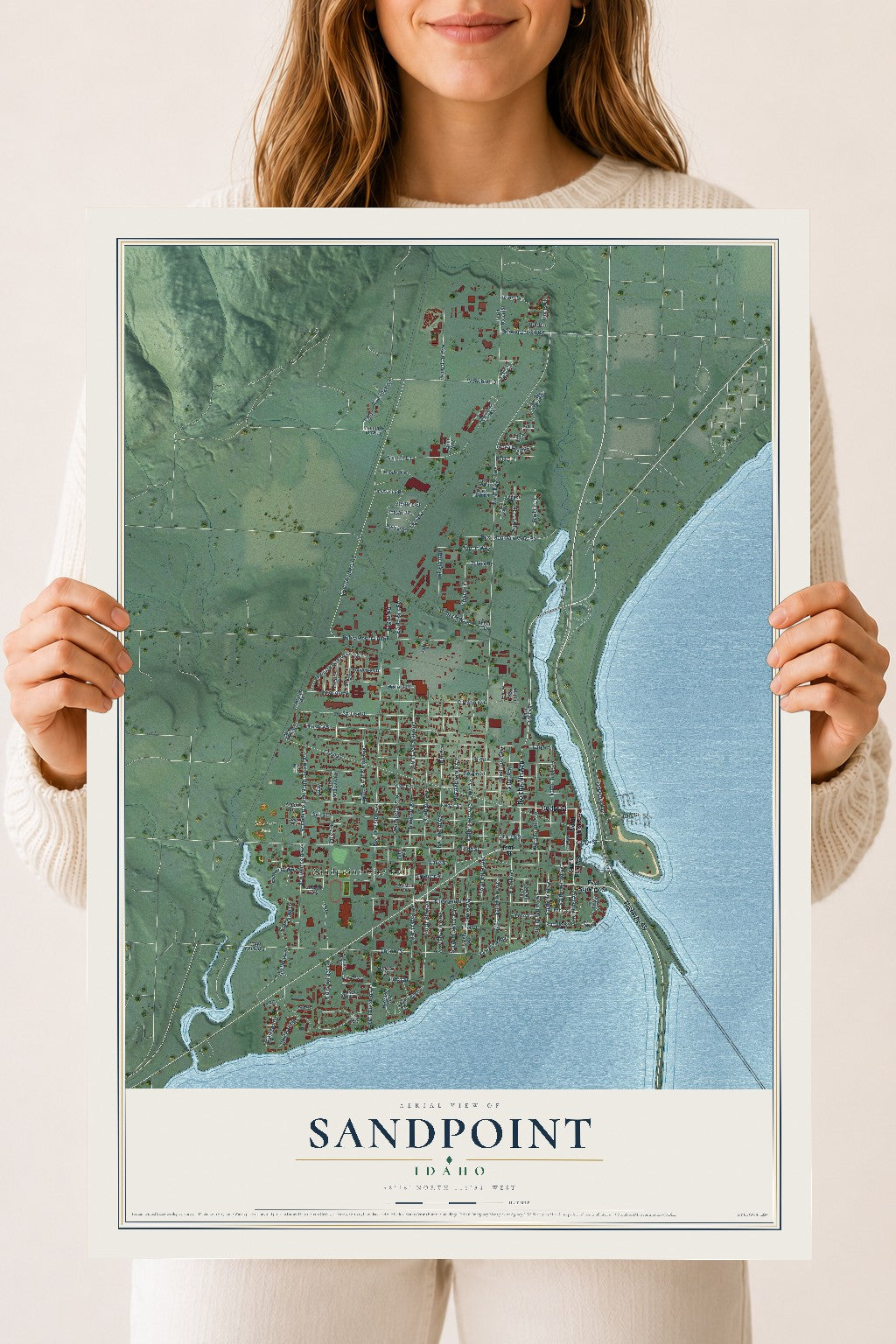 Map of Sandpoint, Idaho, 18 x 24 inch unframed archival matte print