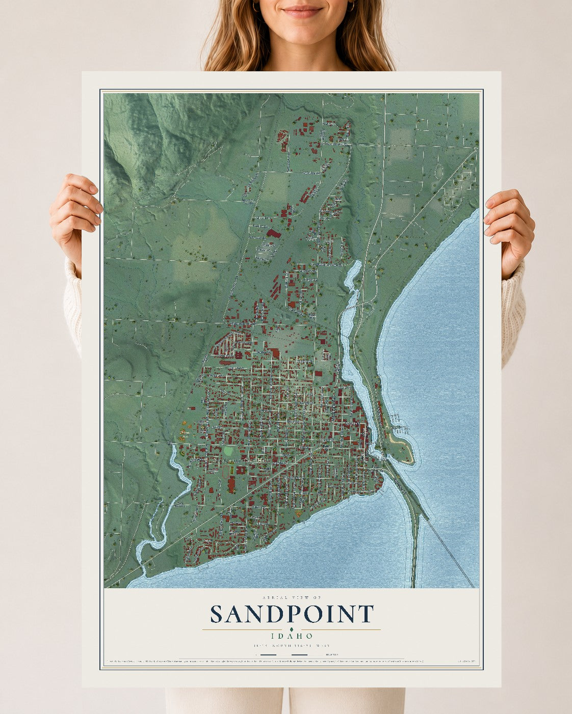 Map of Sandpoint, Idaho, 24 x 36 inch unframed archival matte print