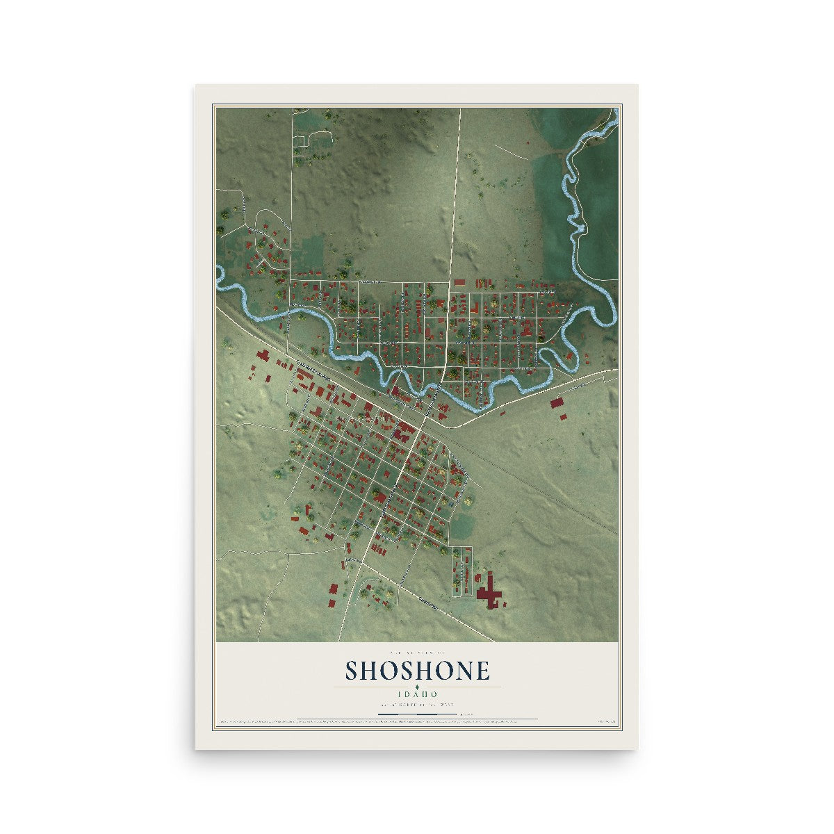 Map of Shoshone, Idaho, 12 x 18 inch unframed archival matte print