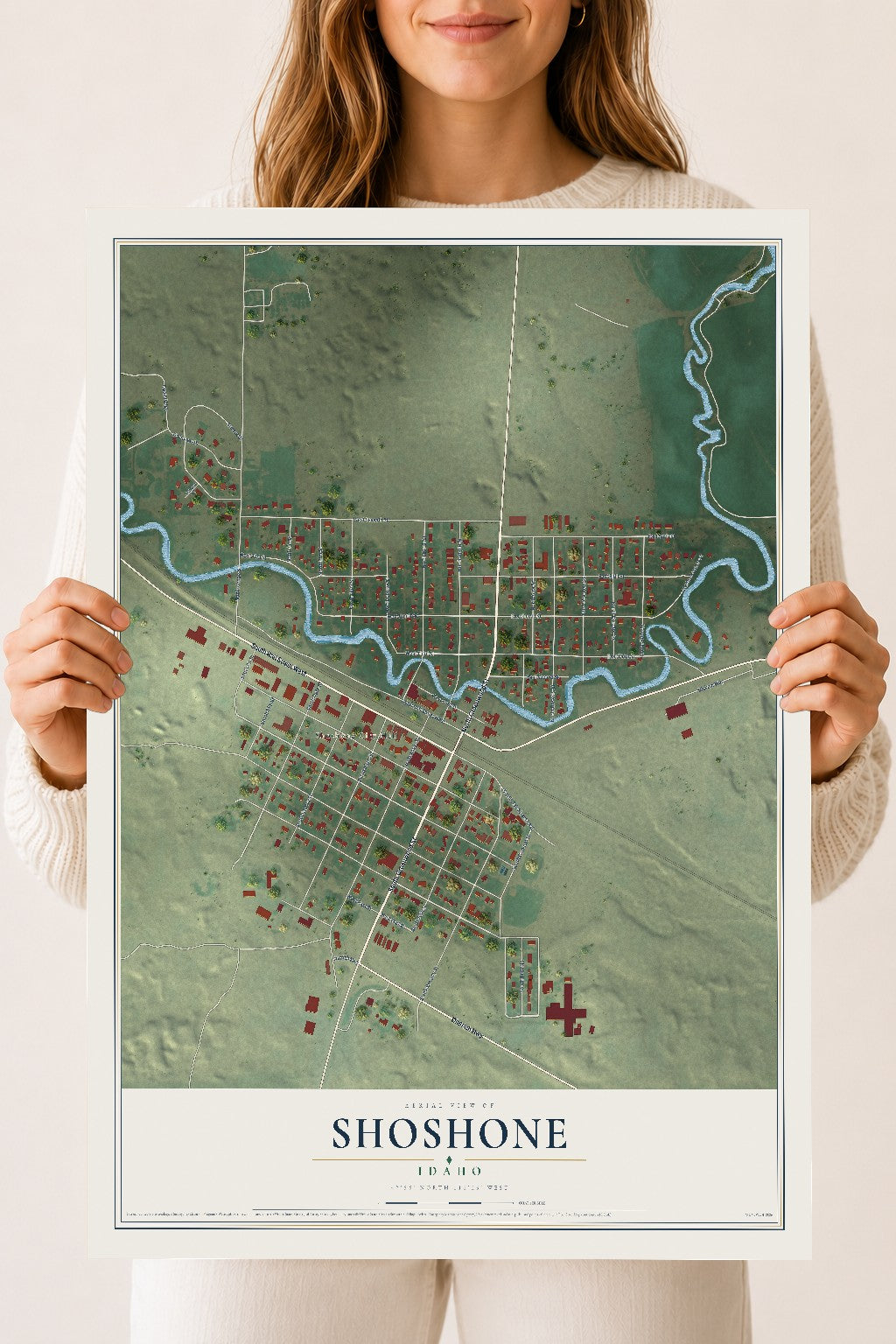 Map of Shoshone, Idaho, 18 x 24 inch unframed archival matte print