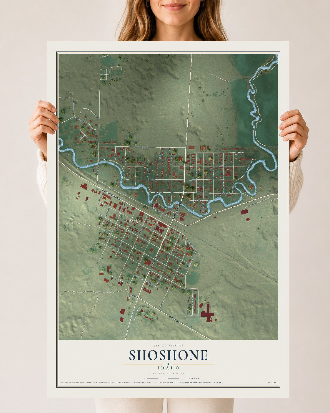 Map of Shoshone, Idaho, 24 x 36 inch unframed archival matte print