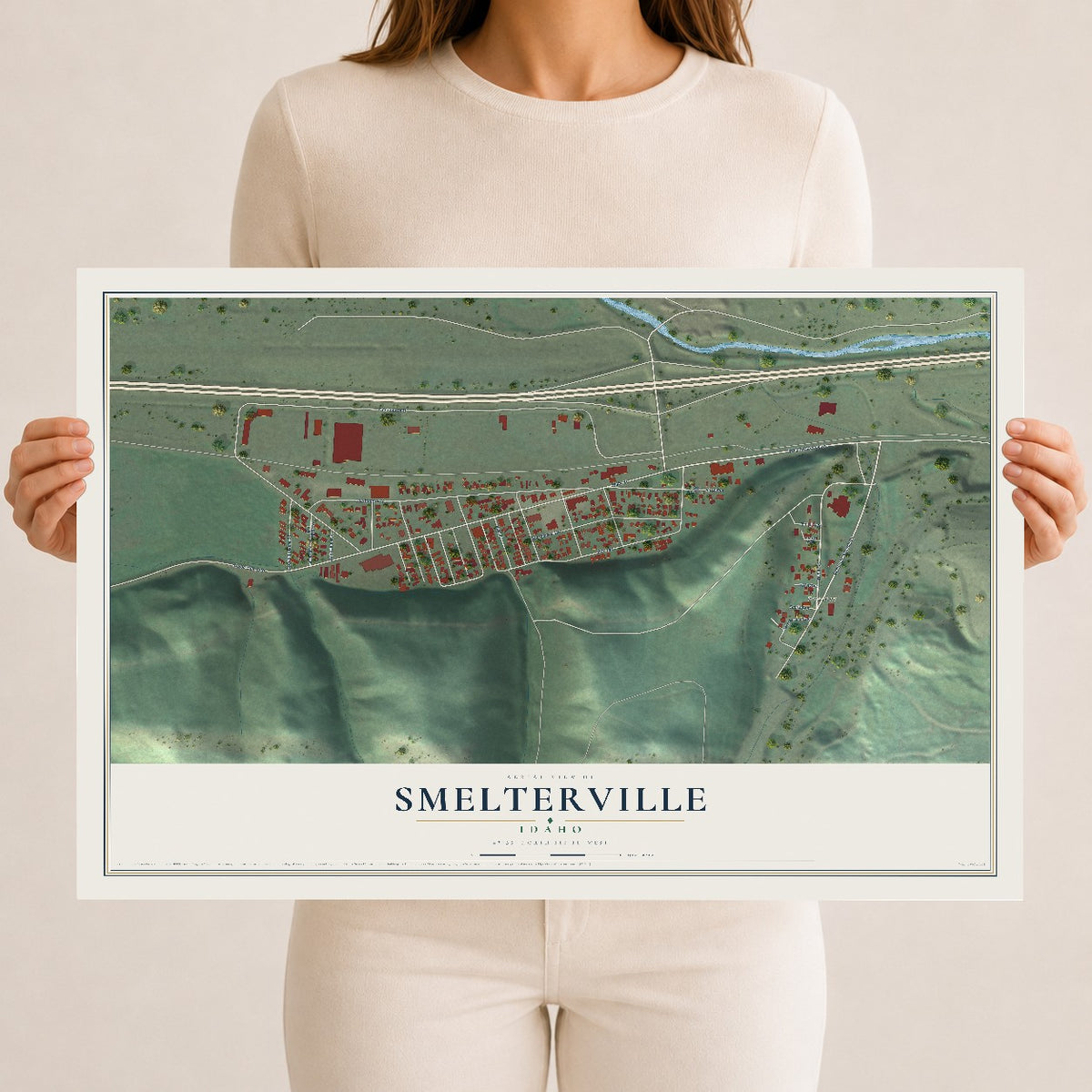 Map of Smelterville, Idaho, 12 x 18 inch unframed archival matte print