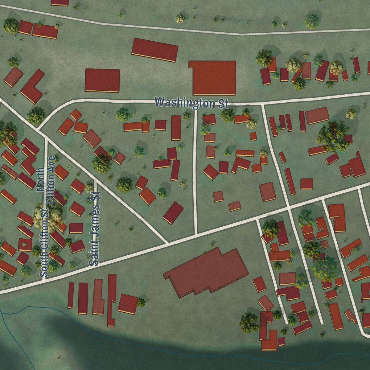 Second close-up of the map of Smelterville, Idaho print showing more streets and buildings