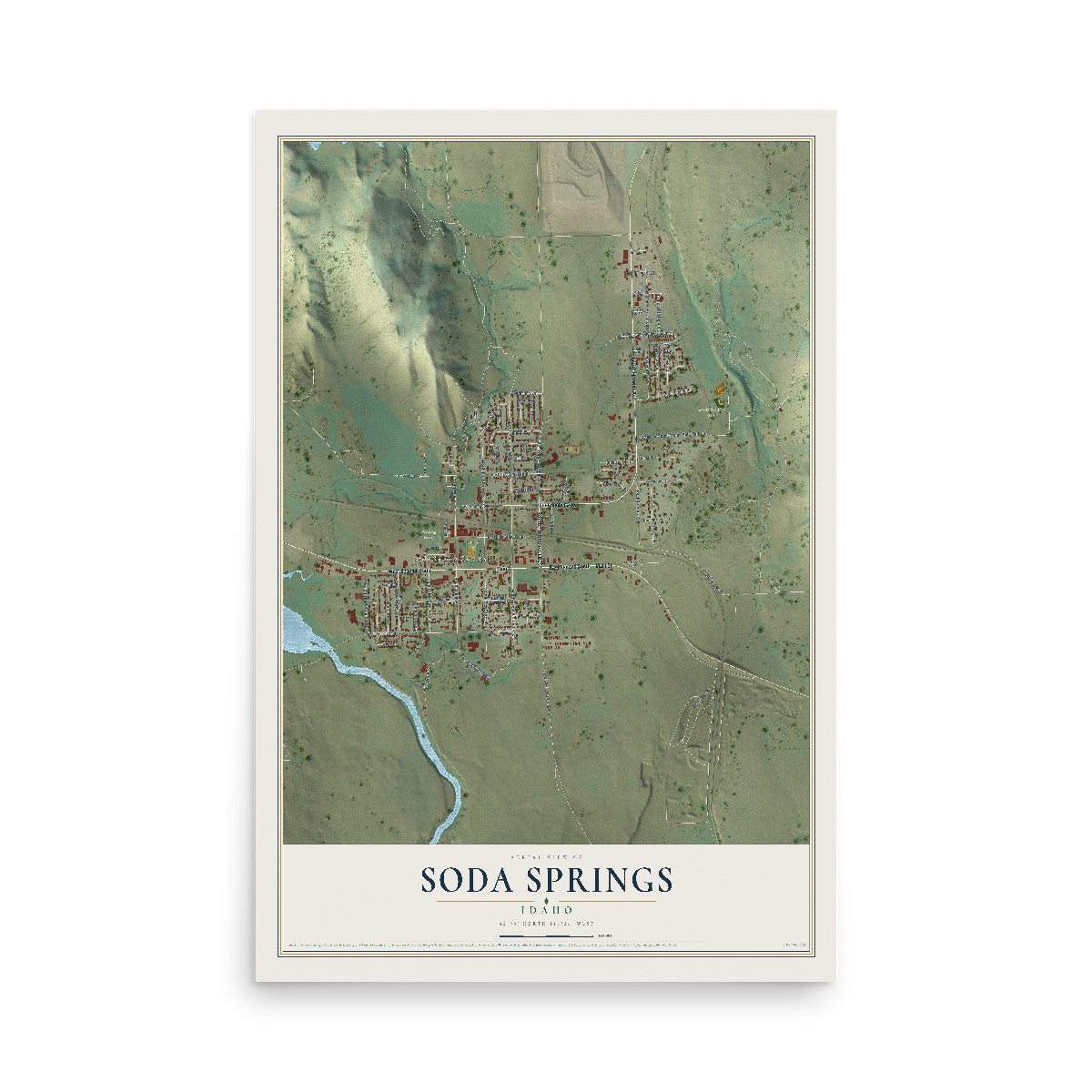 Map of Soda Springs, Idaho, 12 x 18 inch unframed archival matte print