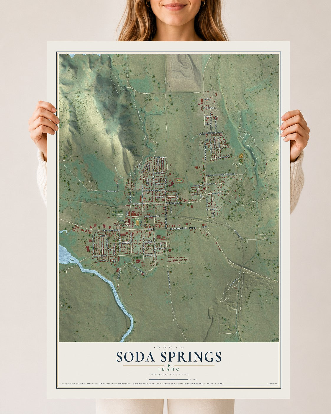 Map of Soda Springs, Idaho, 24 x 36 inch unframed archival matte print