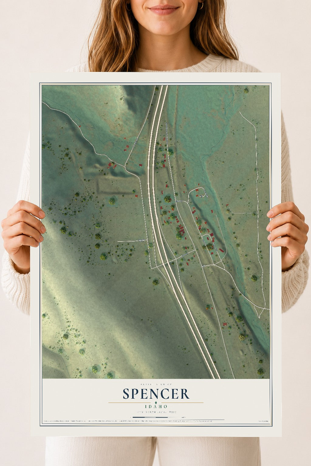 Map of Spencer, Idaho, 18 x 24 inch unframed archival matte print