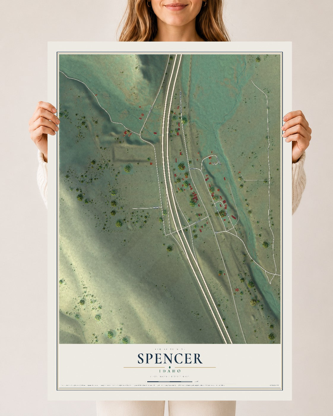 Map of Spencer, Idaho, 24 x 36 inch unframed archival matte print