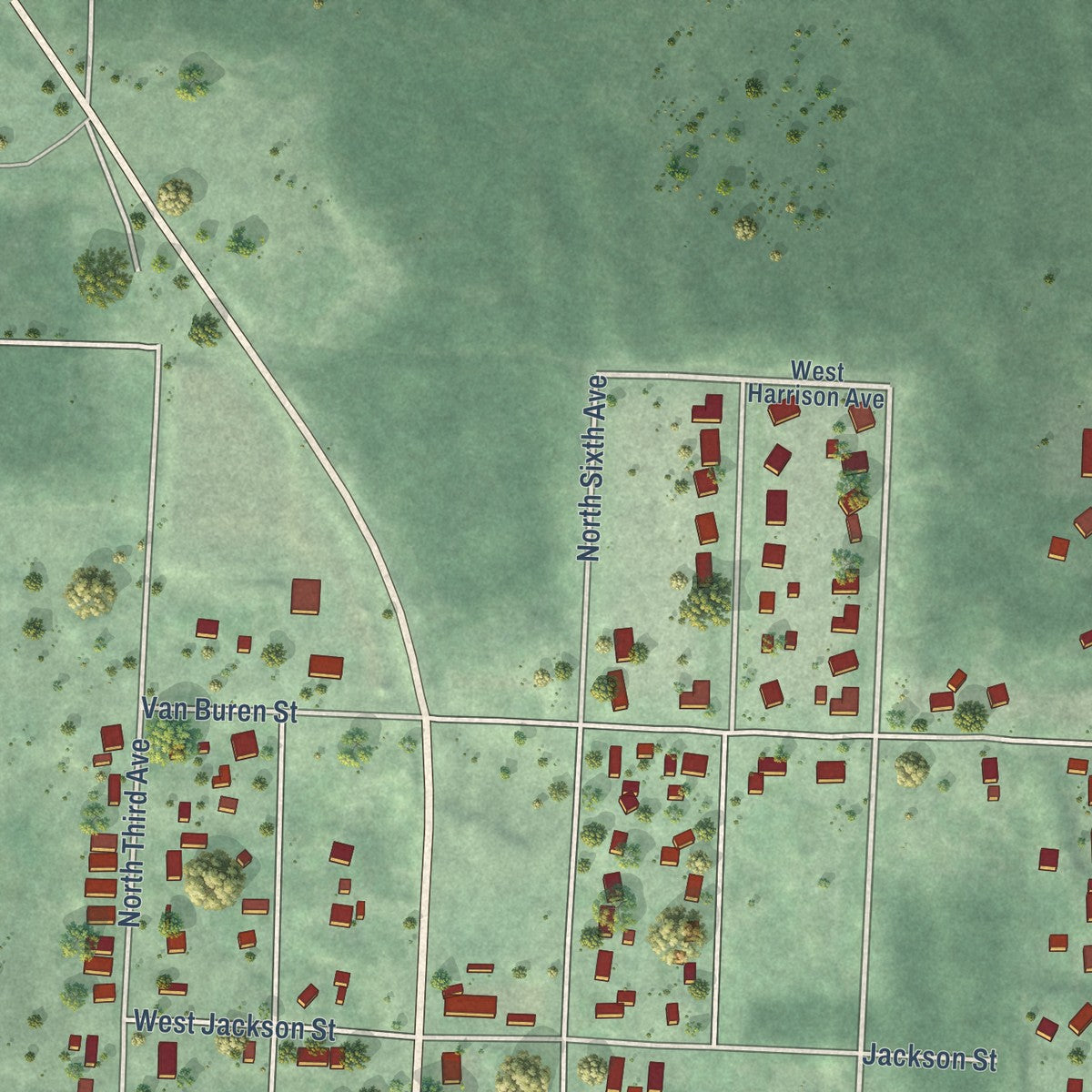 Second close-up of the map of Spirit Lake, Idaho print showing more streets and buildings