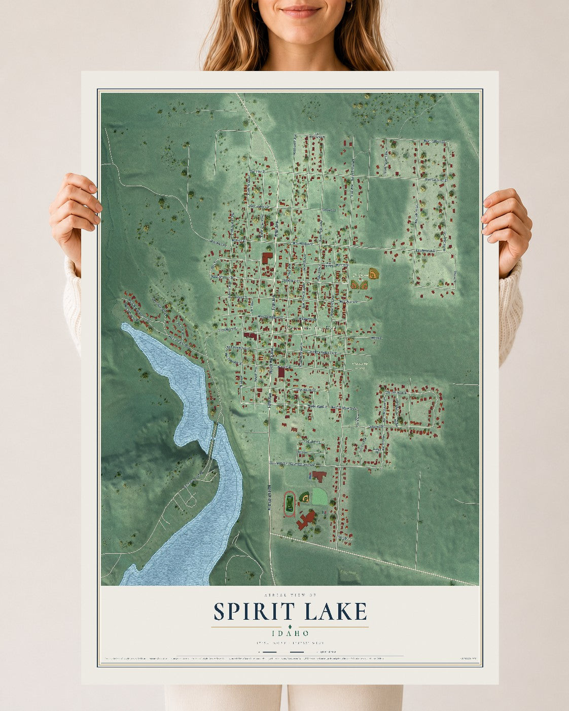 Map of Spirit Lake, Idaho, 24 x 36 inch unframed archival matte print