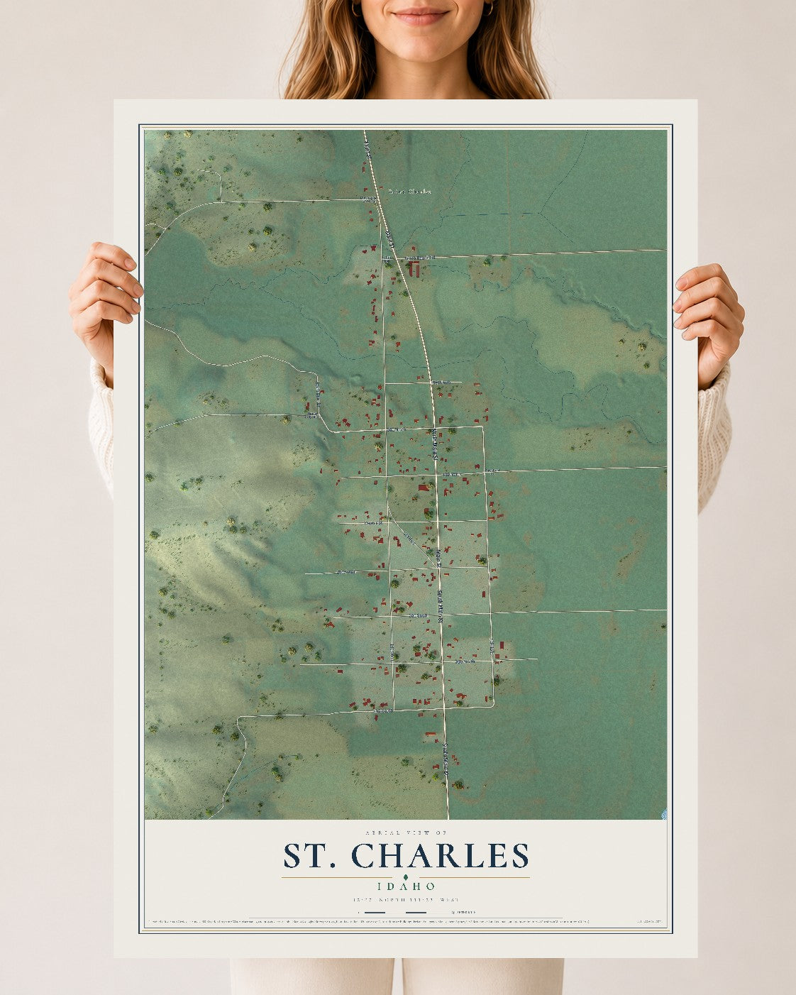 Map of St. Charles, Idaho, 24 x 36 inch unframed archival matte print