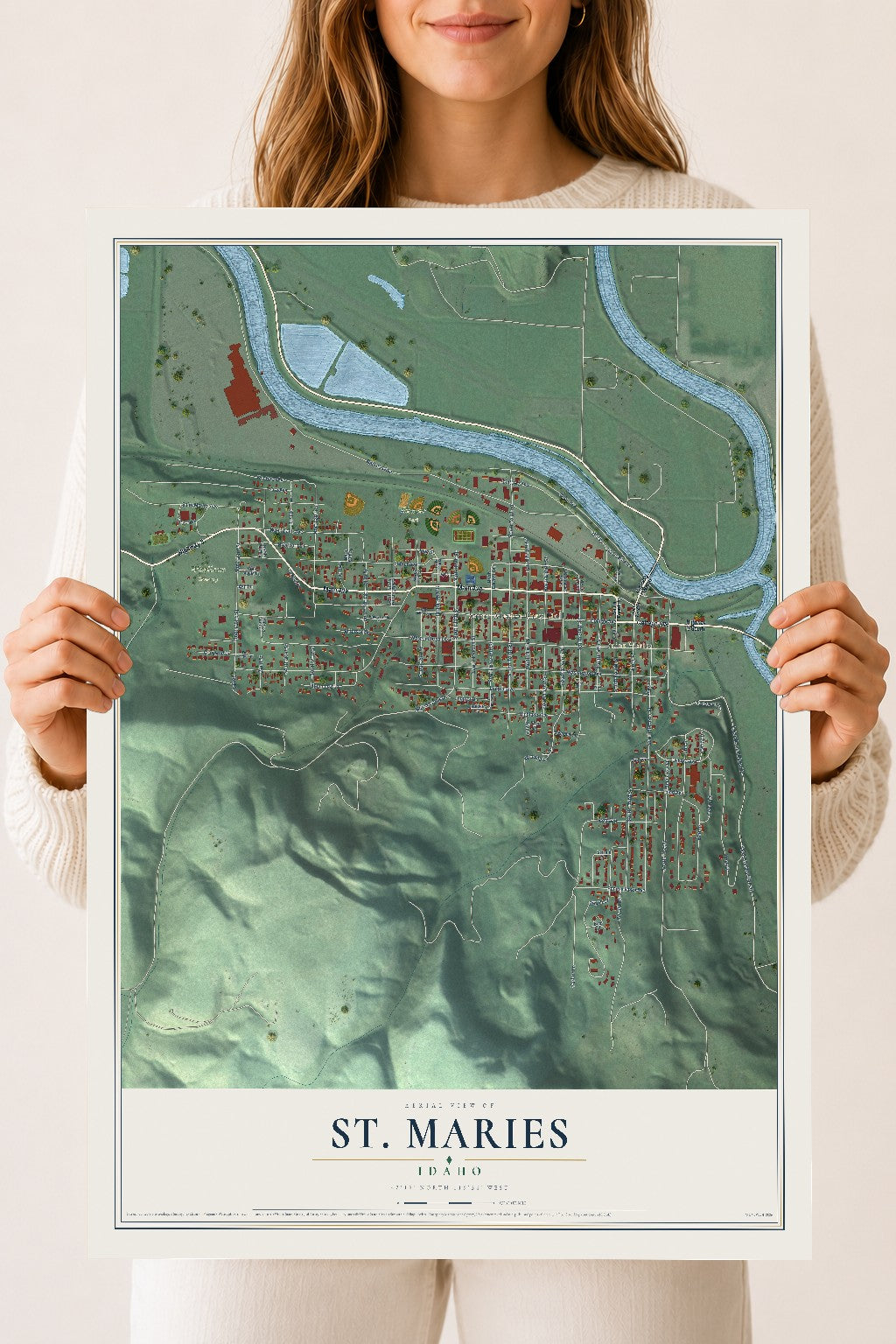 Map of St. Maries, Idaho, 18 x 24 inch unframed archival matte print