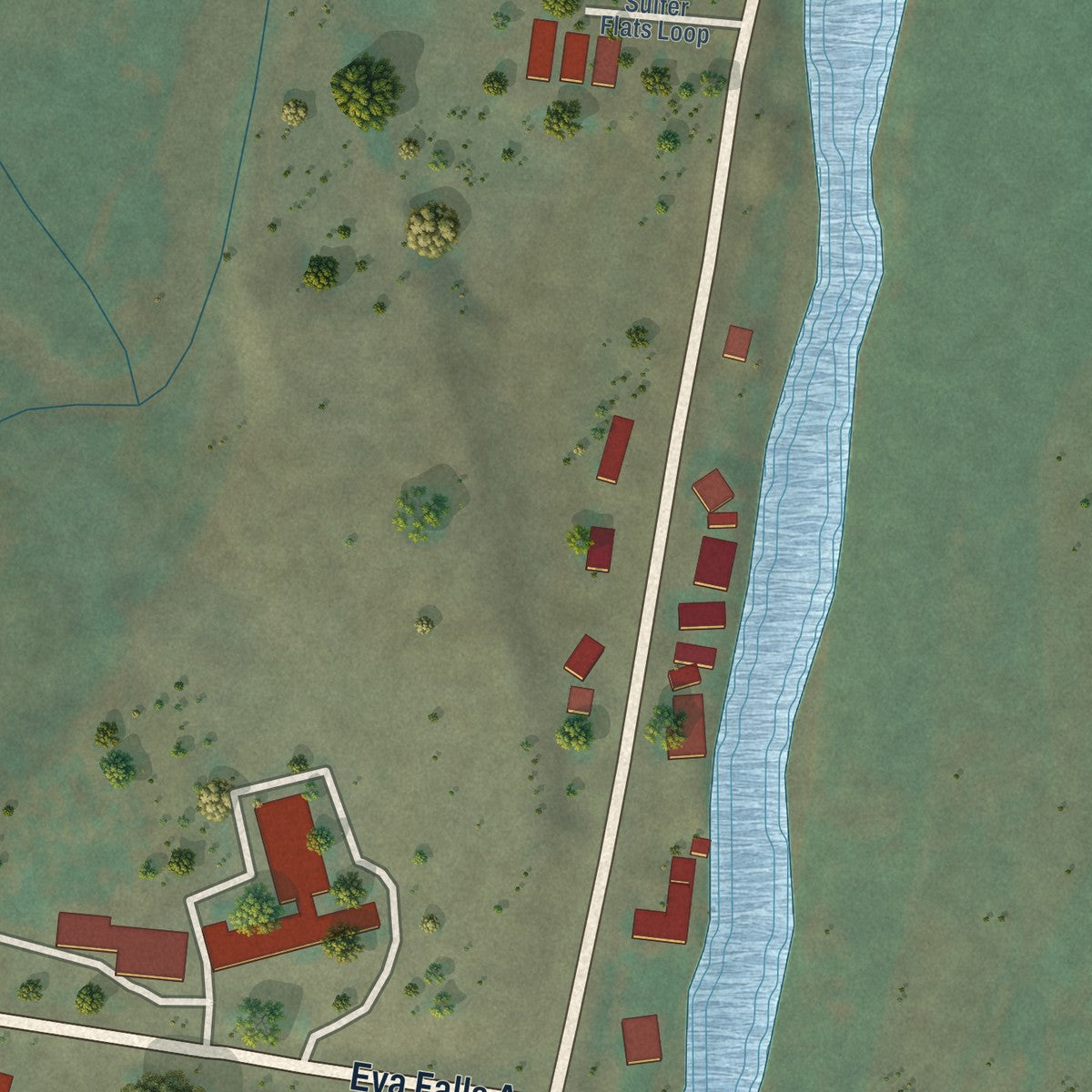 Second close-up of the map of Stanley, Idaho print showing more streets and buildings