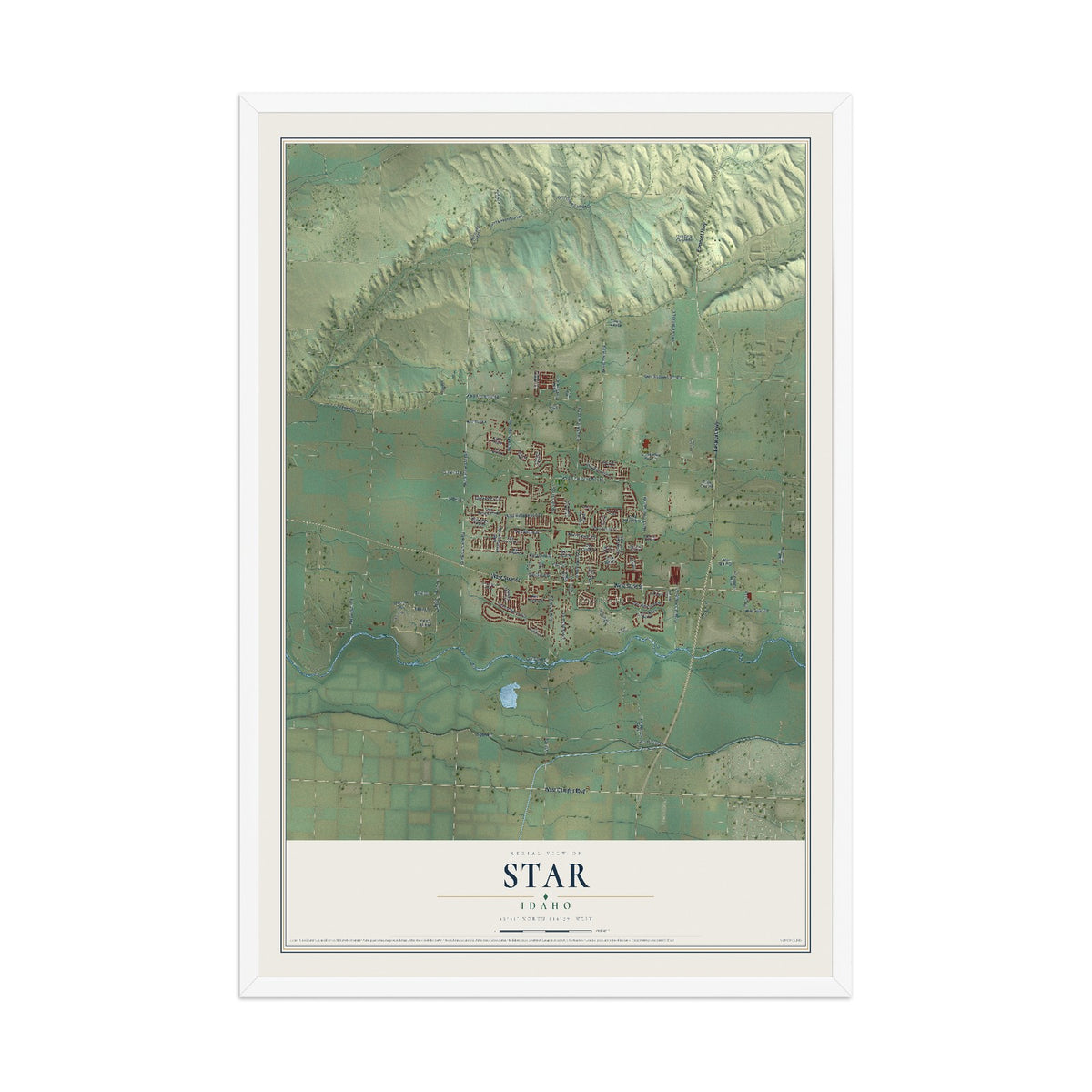 Map of Star, Idaho, 12 x 18 inch print in a white wood frame