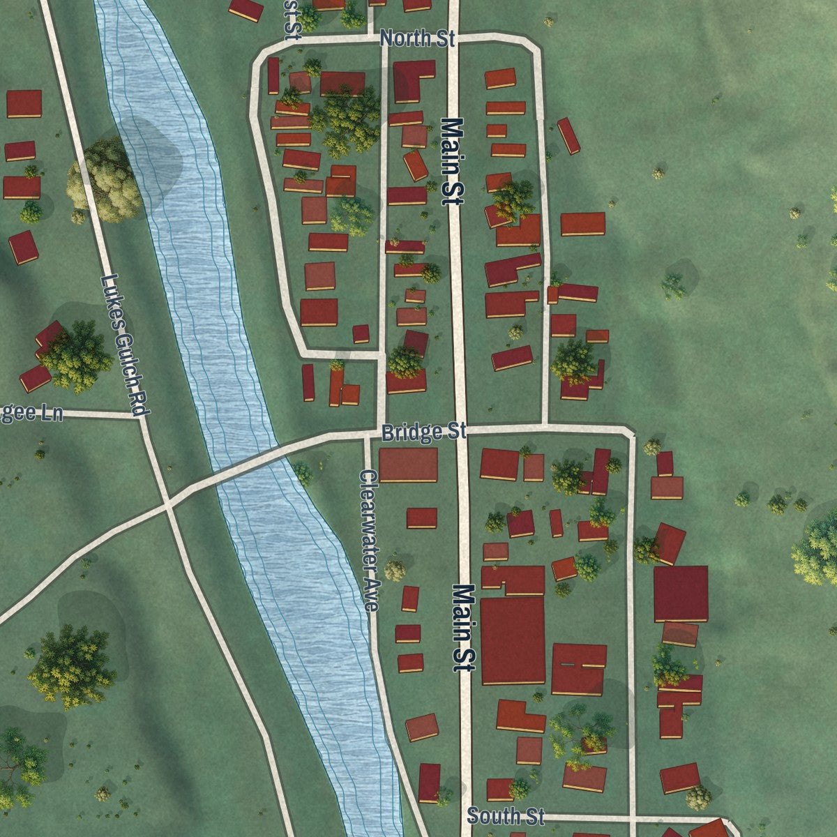 Close-up of the map of Stites, Idaho print showing street and building detail