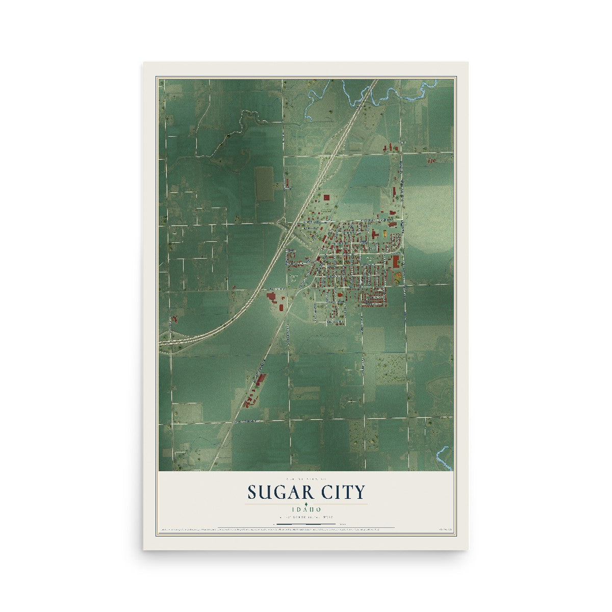 Map of Sugar City, Idaho, 12 x 18 inch unframed archival matte print