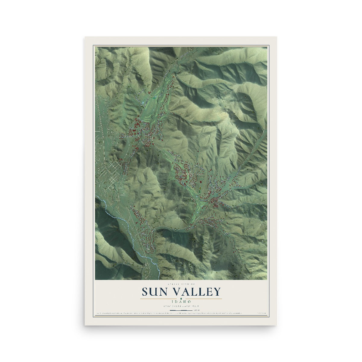 Map of Sun Valley, Idaho, 12 x 18 inch unframed archival matte print