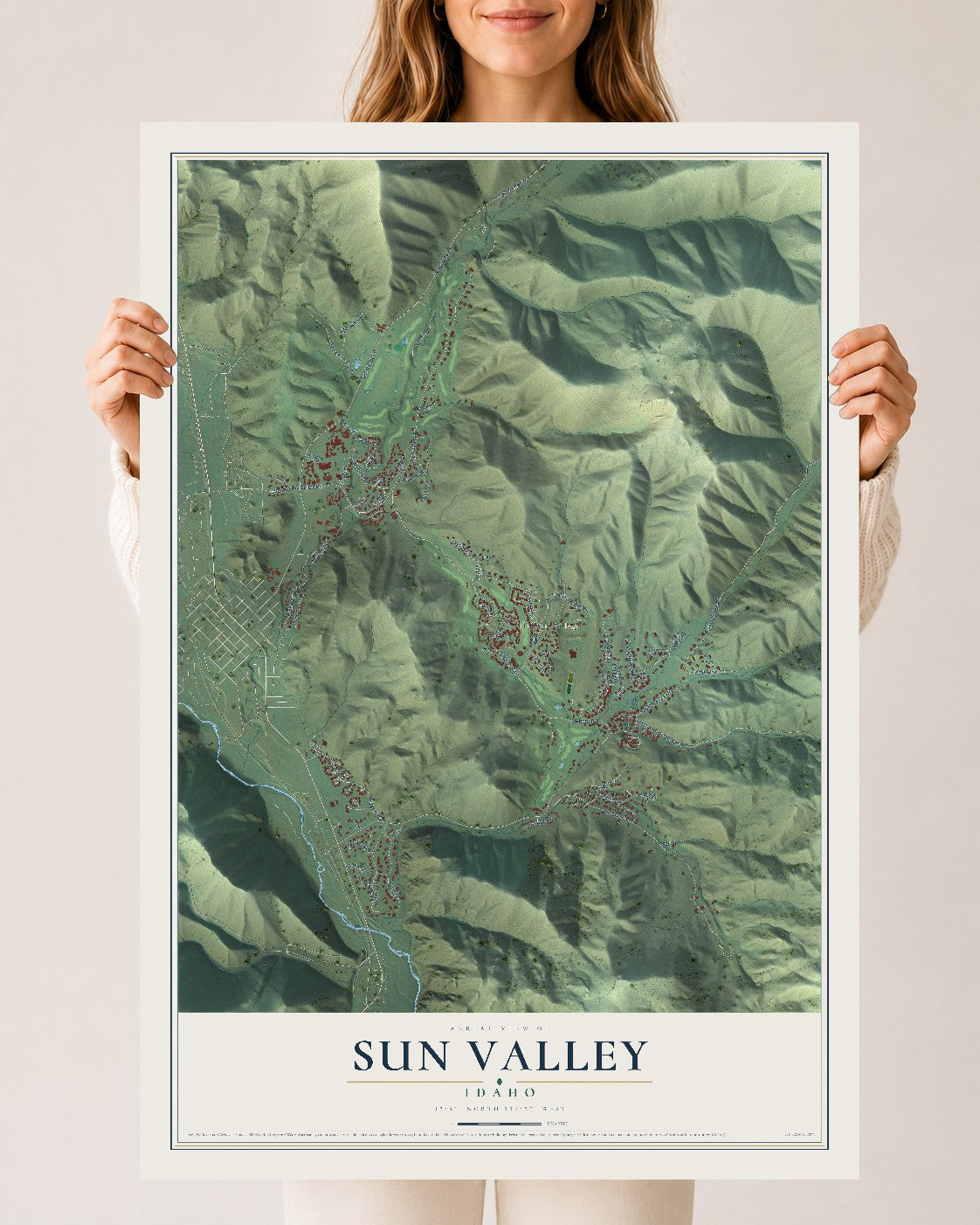 Map of Sun Valley, Idaho, 24 x 36 inch unframed archival matte print