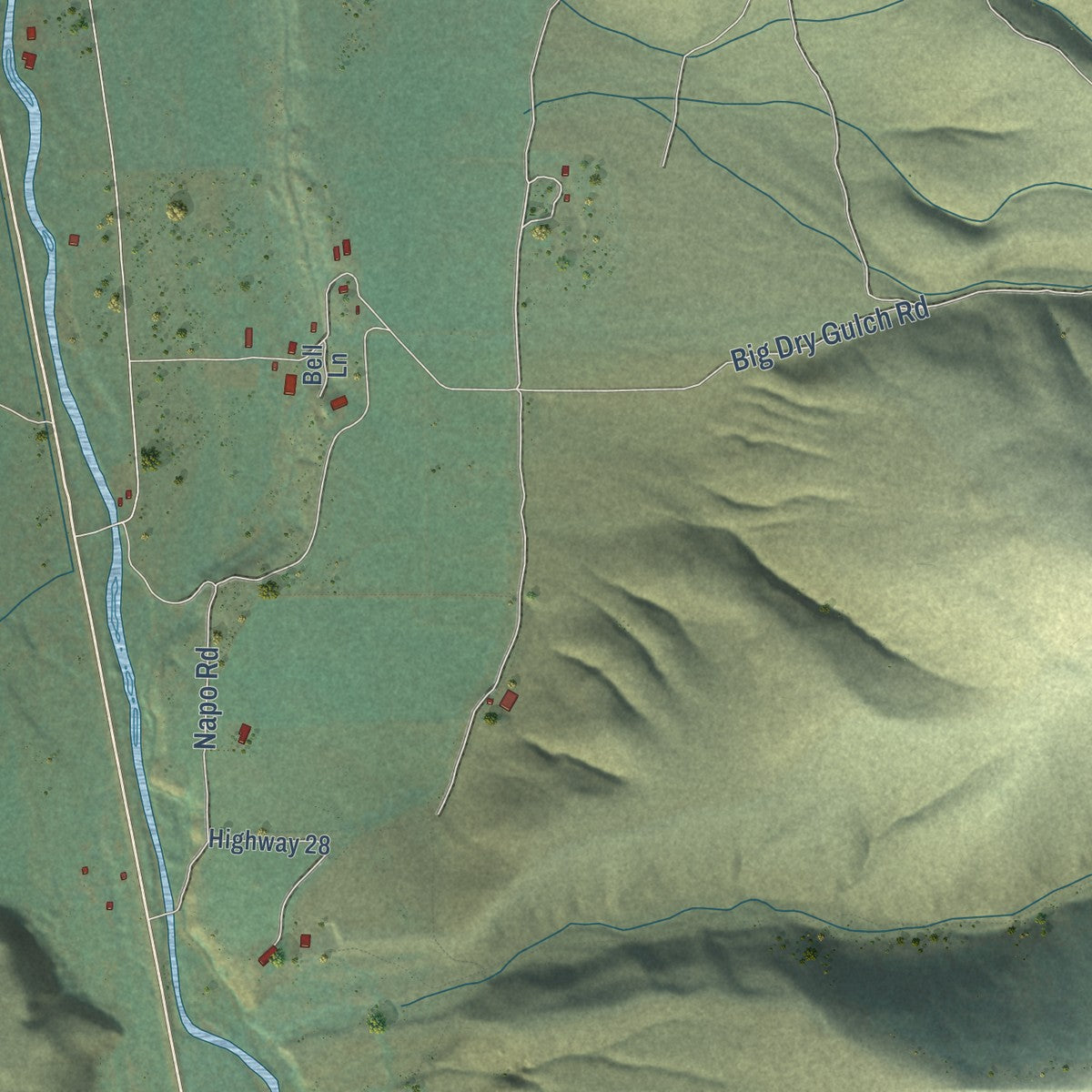 Close-up of the map of Tendoy, Idaho print showing street and building detail