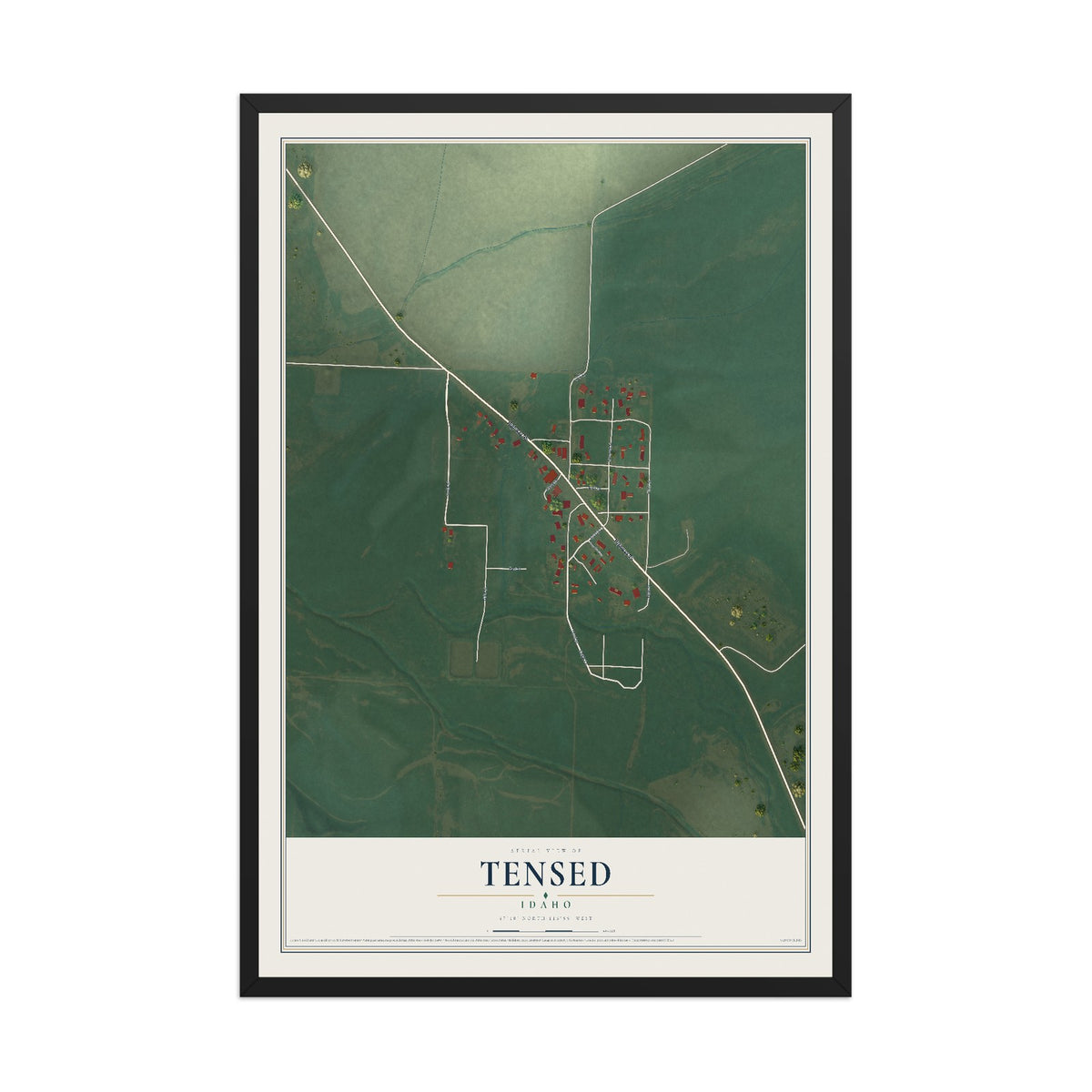 Map of Tensed, Idaho, 12 x 18 inch print in a black wood frame