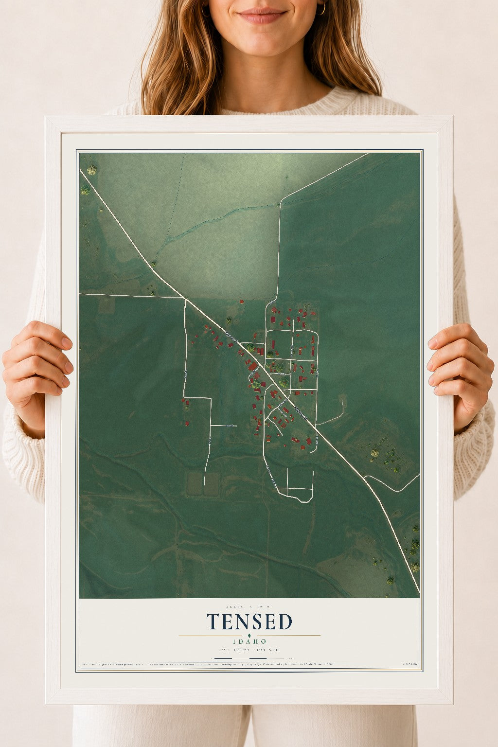 Map of Tensed, Idaho, 18 x 24 inch print in a white wood frame