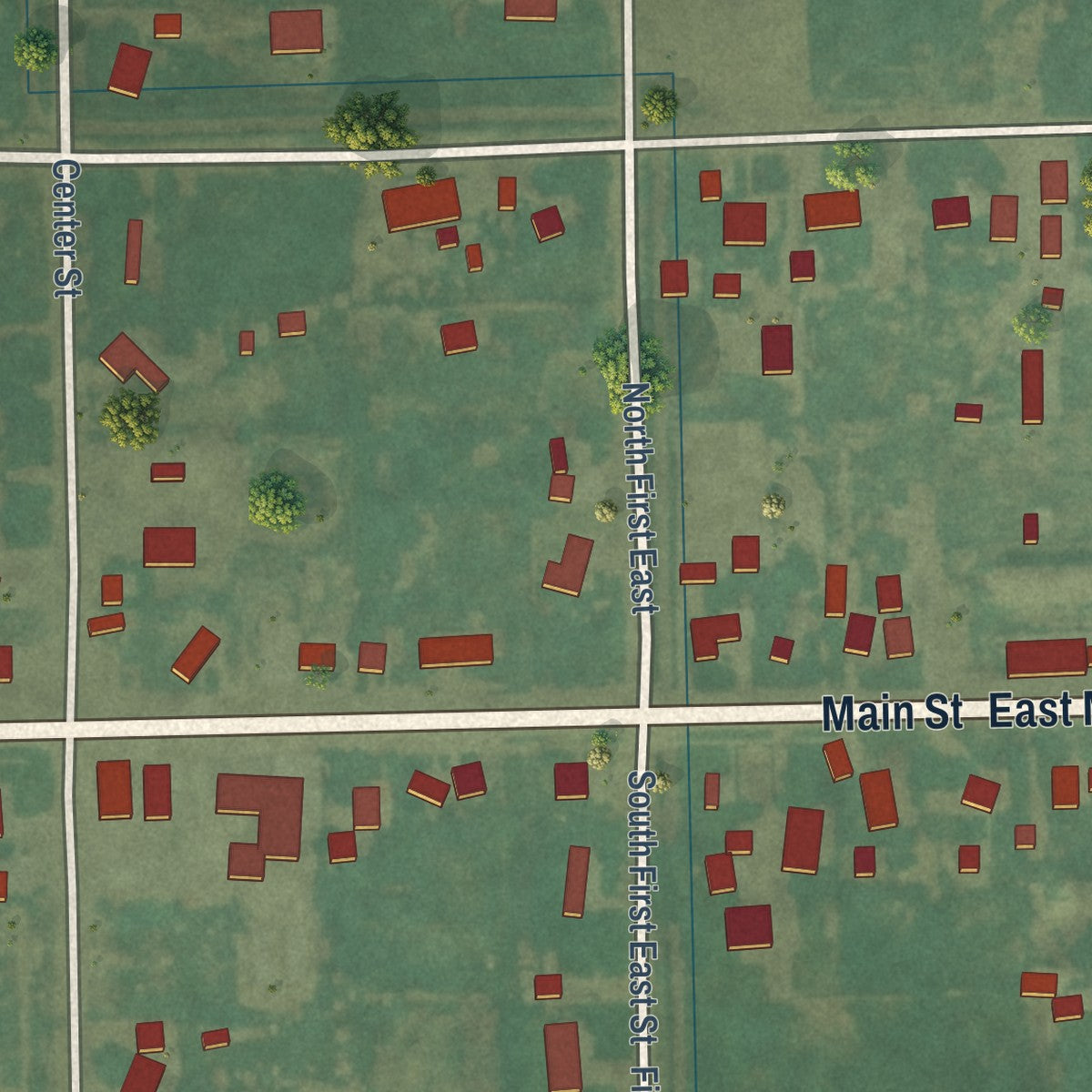 Close-up of the map of Teton, Idaho print showing street and building detail