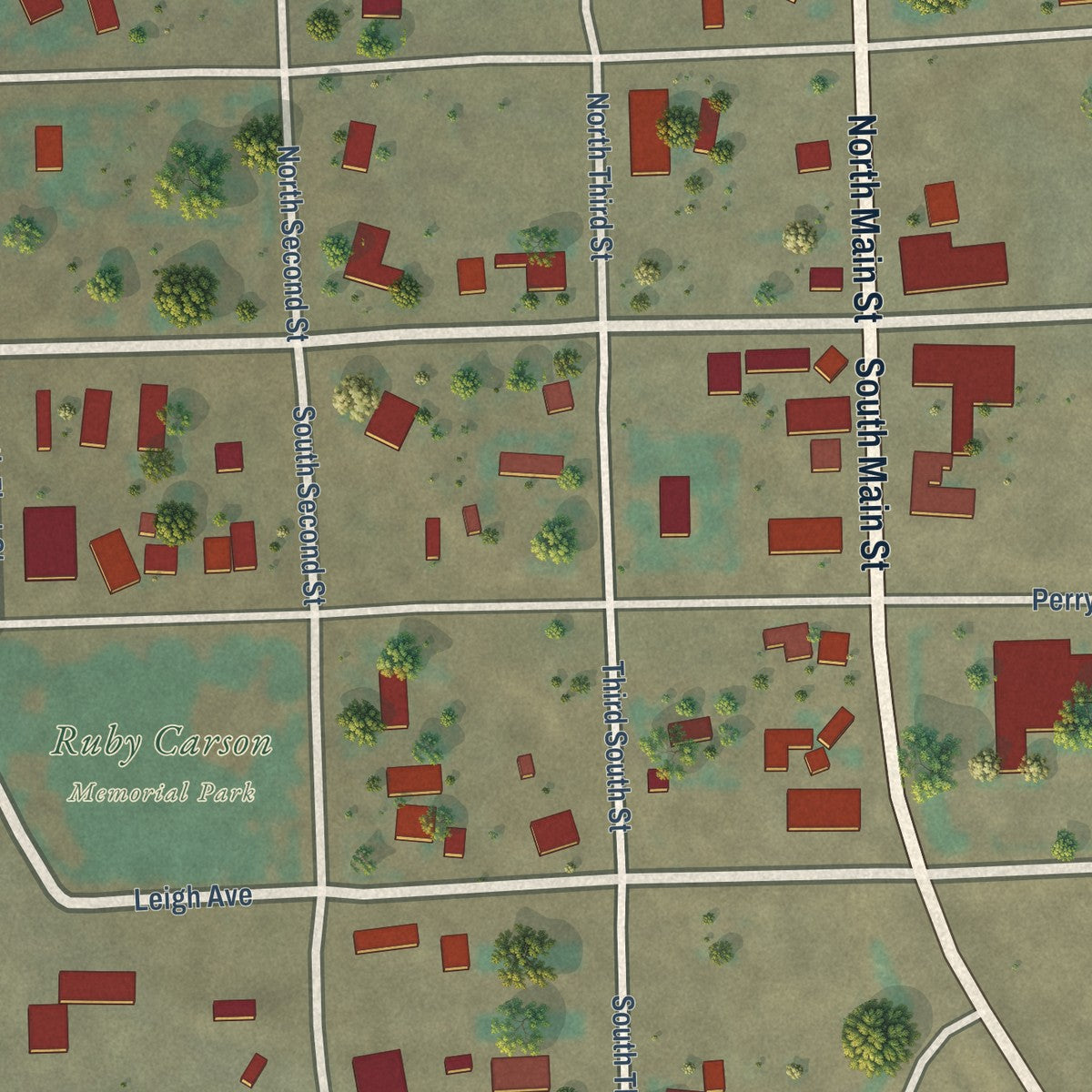 Close-up of the map of Tetonia, Idaho print showing street and building detail
