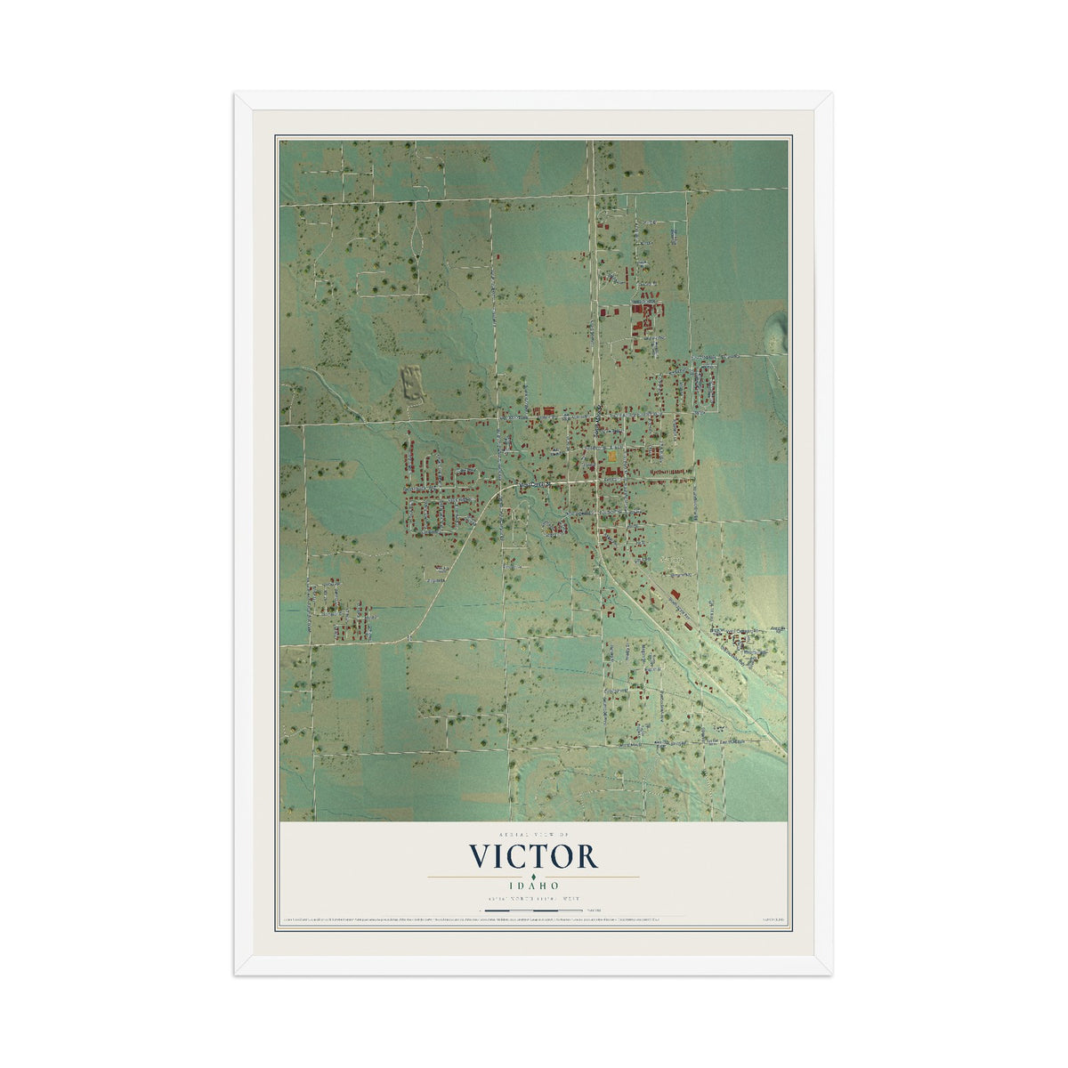 Map of Victor, Idaho, 12 x 18 inch print in a white wood frame