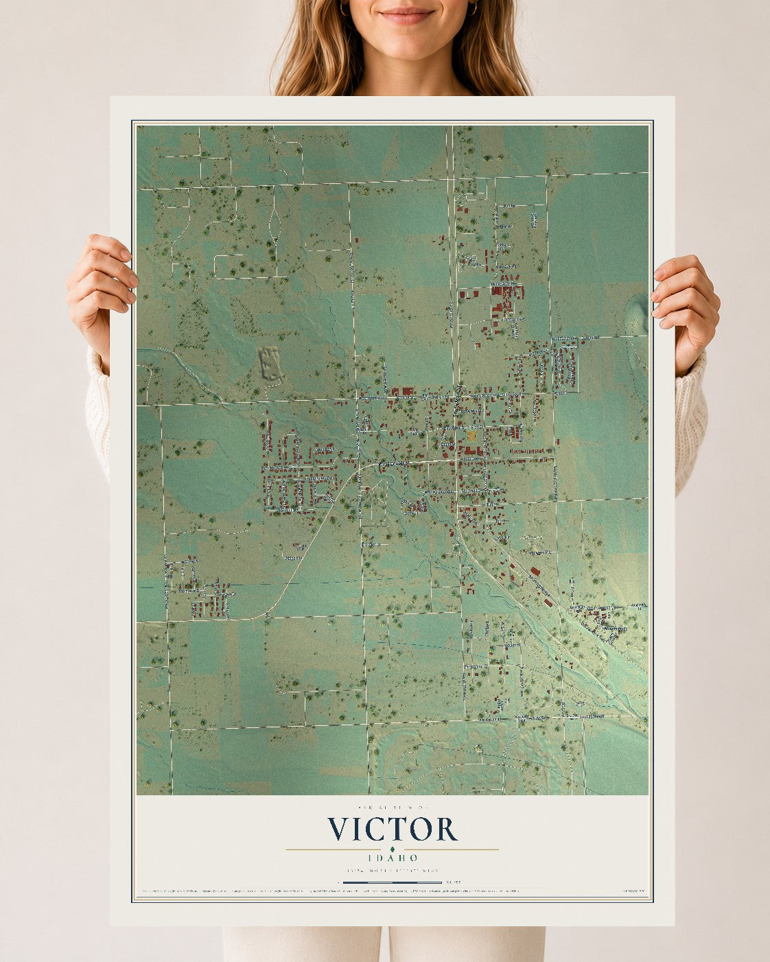 Map of Victor, Idaho, 24 x 36 inch unframed archival matte print
