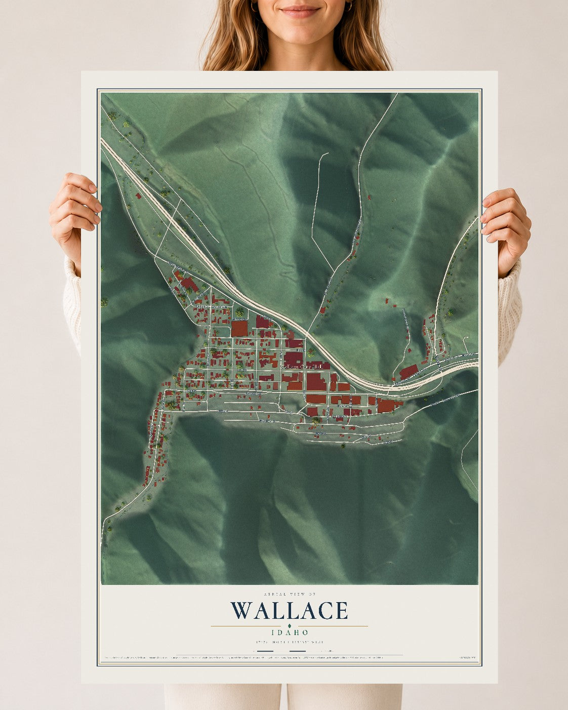 Map of Wallace, Idaho, 24 x 36 inch unframed archival matte print