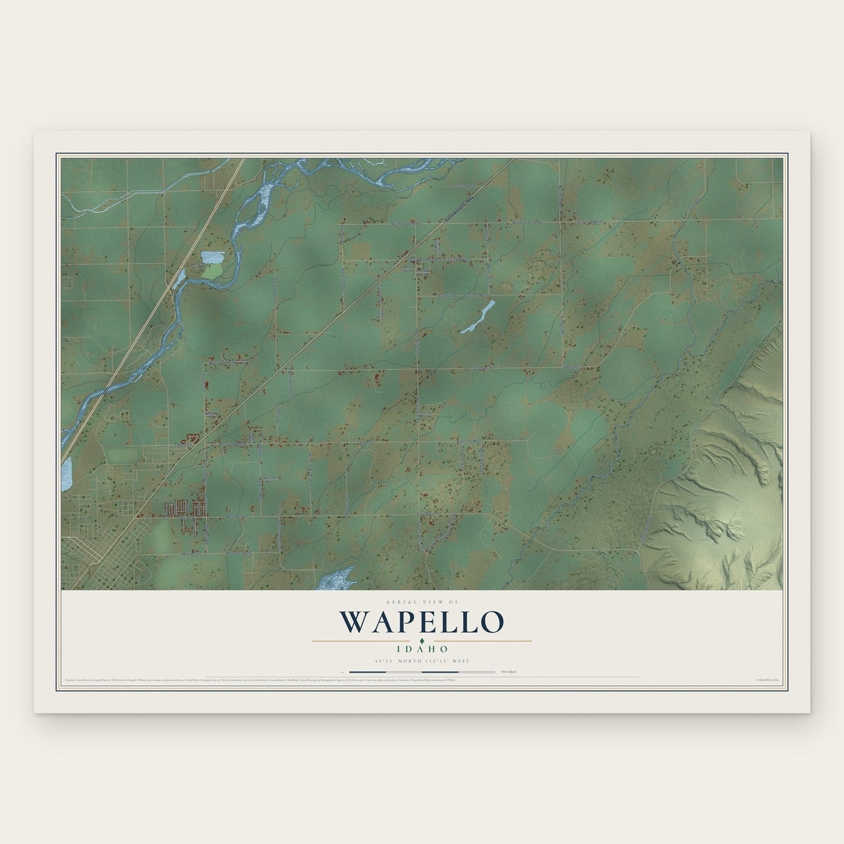 Wapello, Idaho map print, the full design