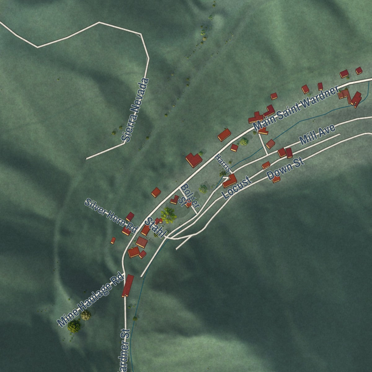 Second close-up of the map of Wardner, Idaho print showing more streets and buildings