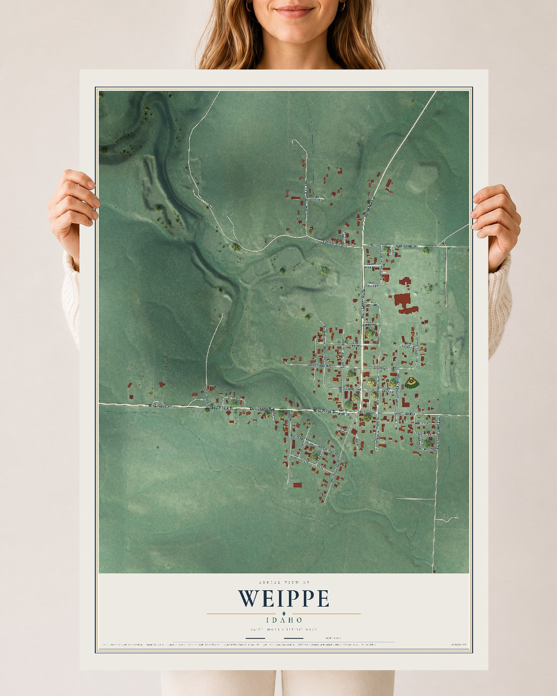 Map of Weippe, Idaho, 24 x 36 inch unframed archival matte print