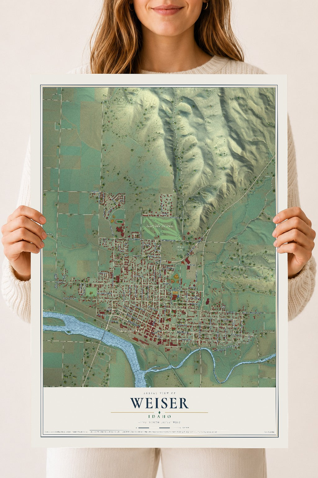 Map of Weiser, Idaho, 18 x 24 inch unframed archival matte print