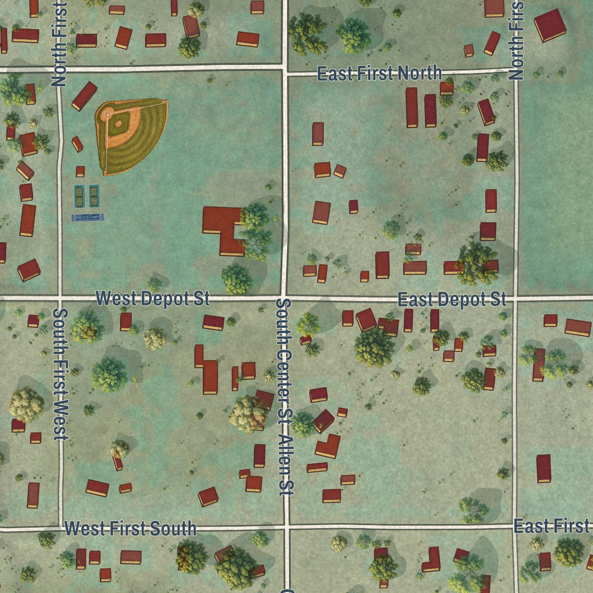 Close-up of the map of Weston, Idaho print showing street and building detail