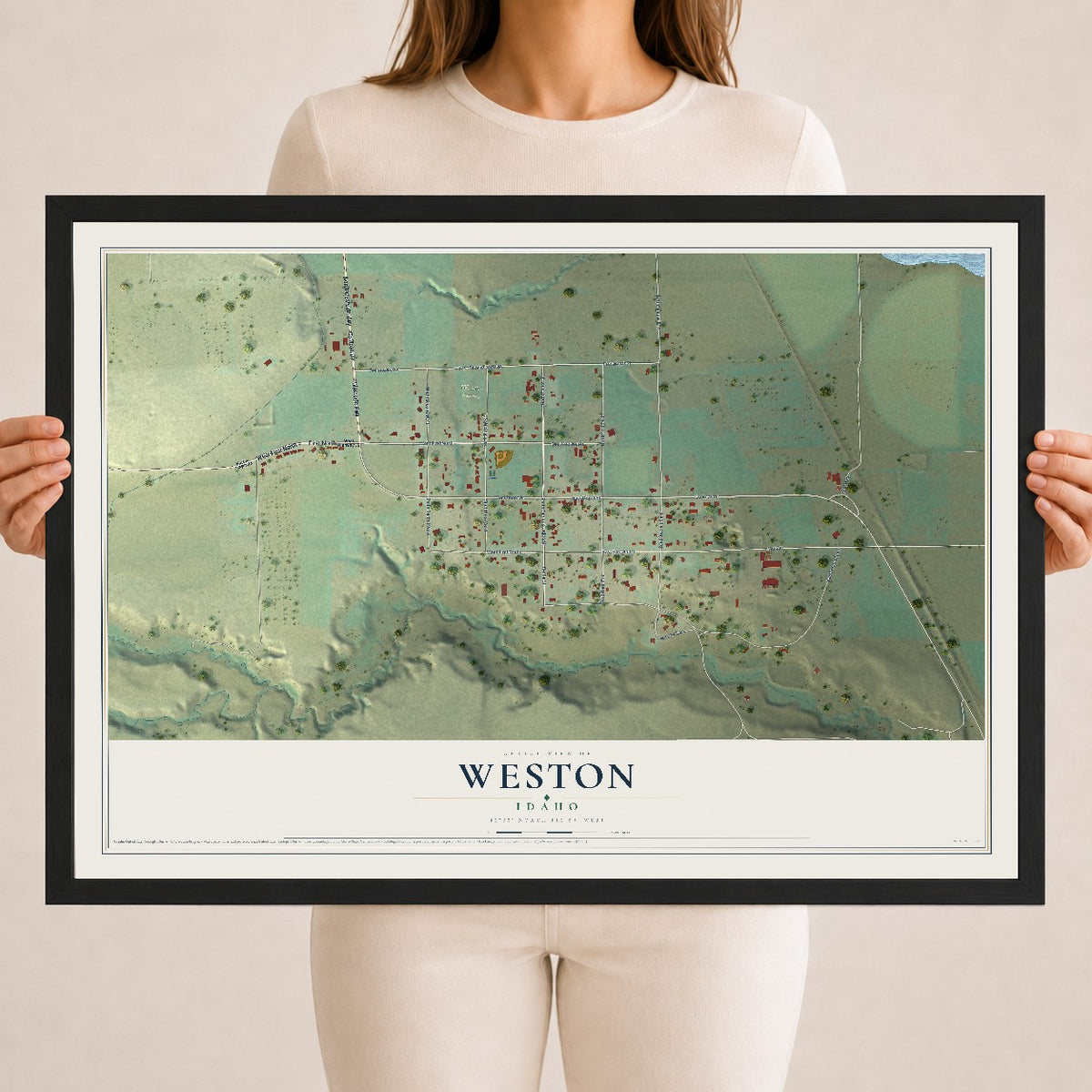 Map of Weston, Idaho, 18 x 24 inch print in a black wood frame