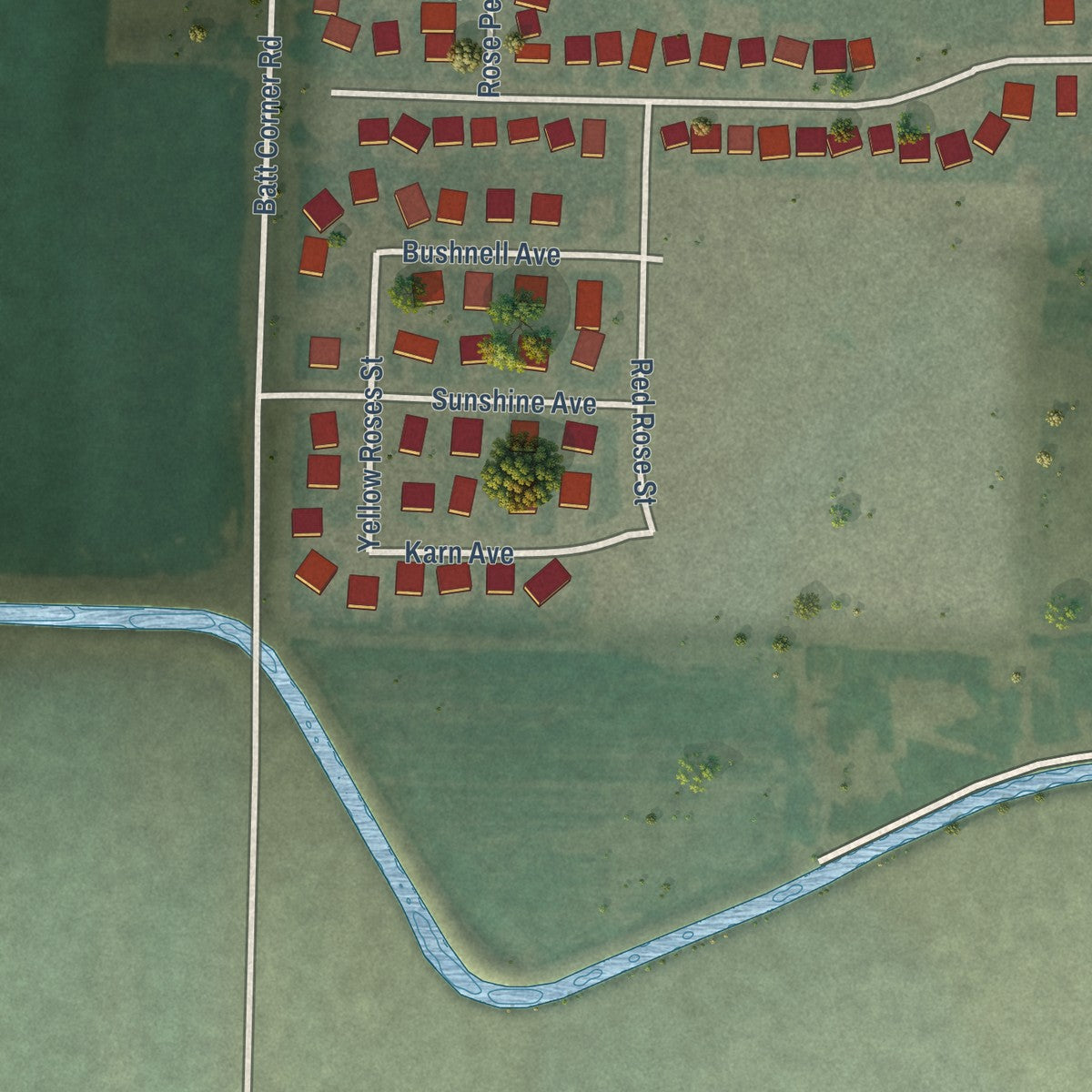 Second close-up of the map of Wilder, Idaho print showing more streets and buildings