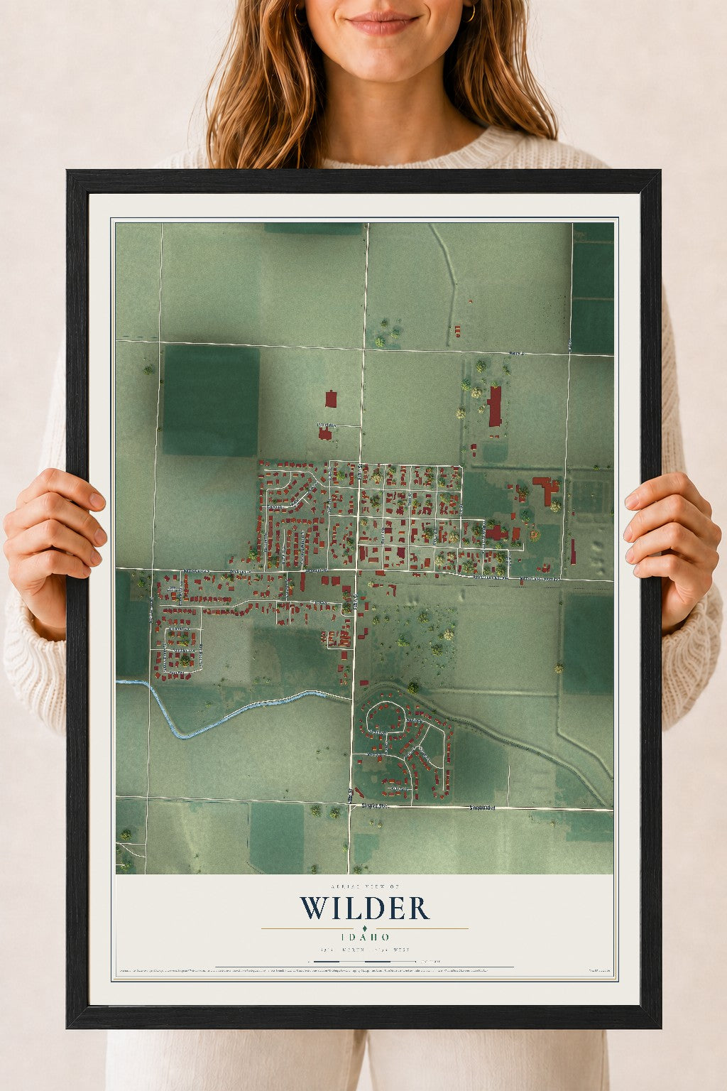 Map of Wilder, Idaho, 18 x 24 inch print in a black wood frame
