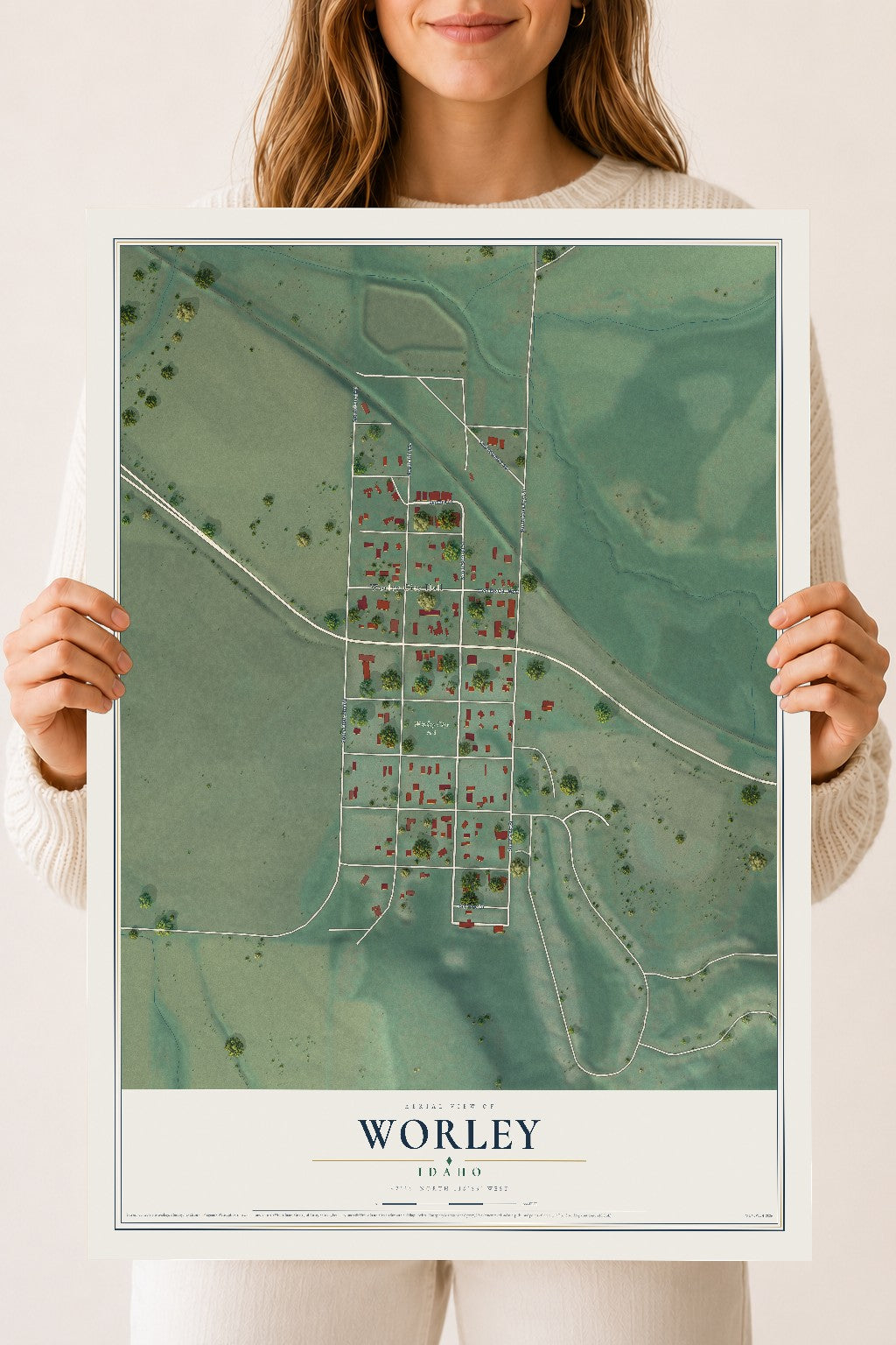 Map of Worley, Idaho, 18 x 24 inch unframed archival matte print