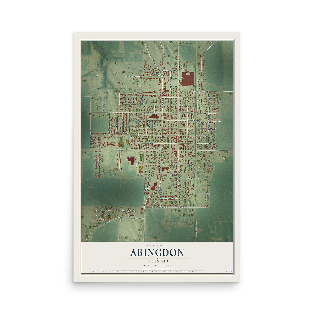 Map of Abingdon, Illinois, 12 x 18 inch unframed archival matte print