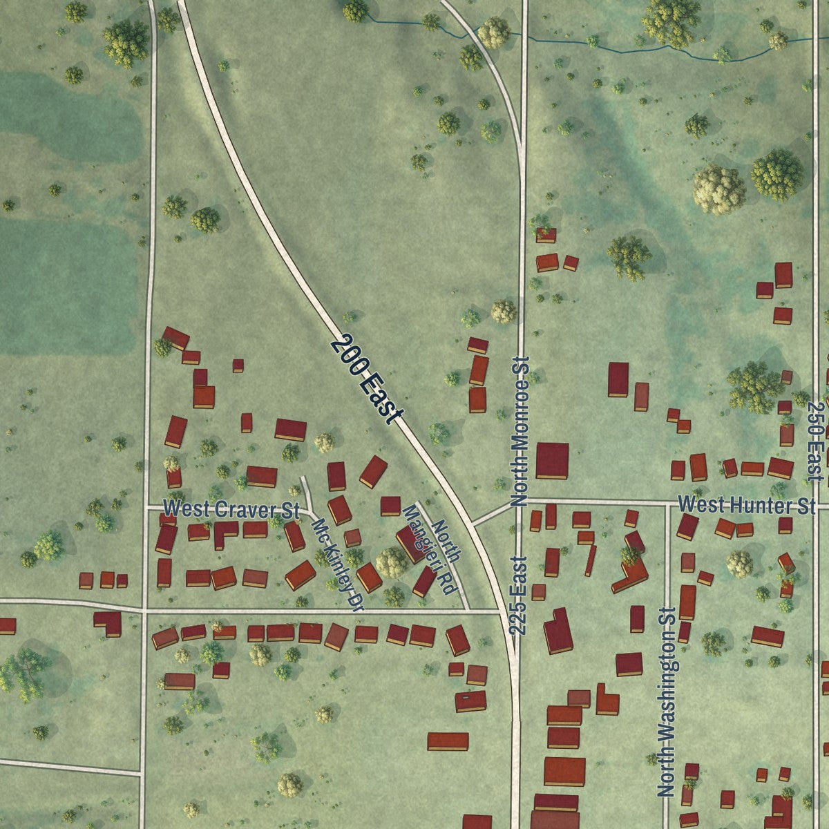 Second close-up of the map of Abingdon, Illinois print showing more streets and buildings