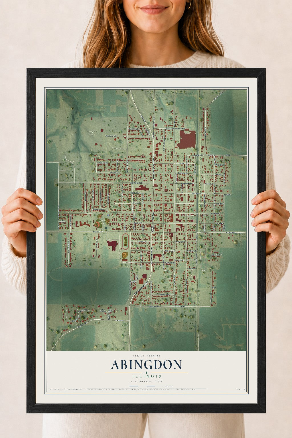 Map of Abingdon, Illinois, 18 x 24 inch print in a black wood frame