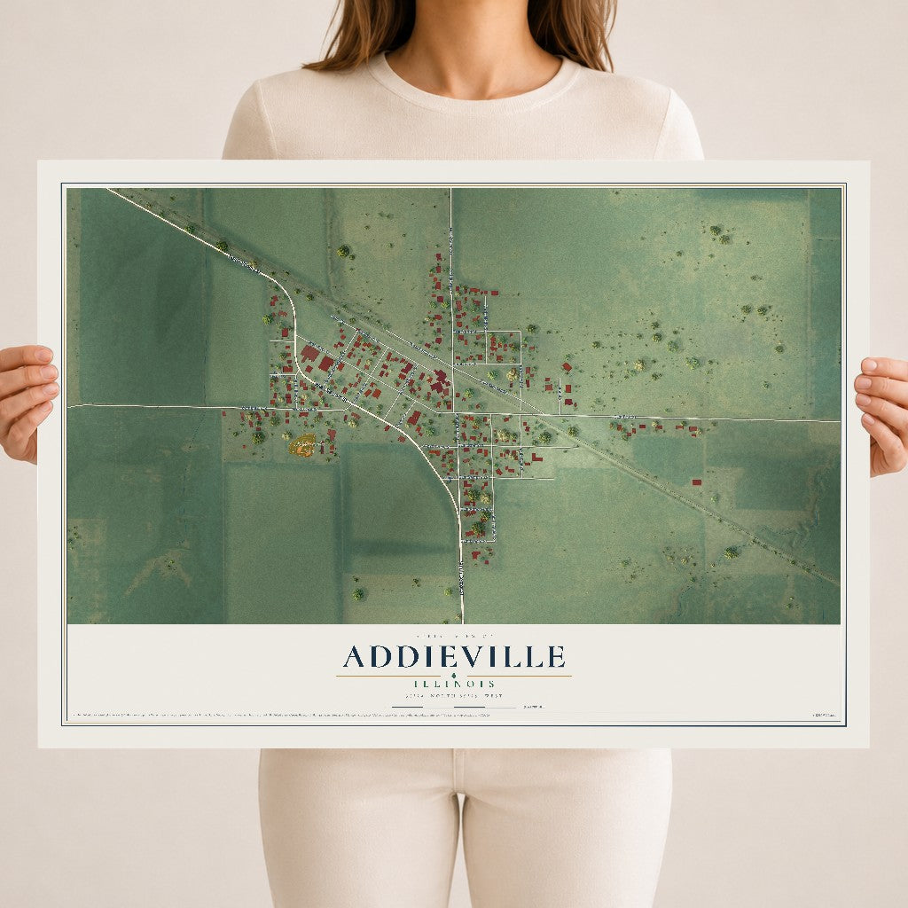 Map of Addieville, Illinois, 18 x 24 inch unframed archival matte print