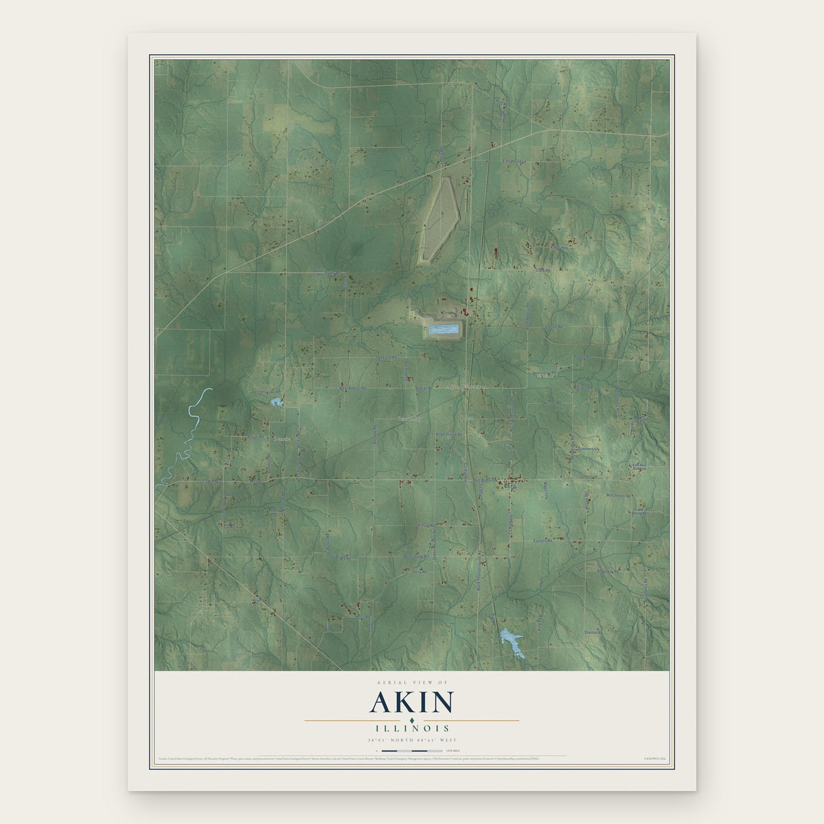 Akin, Illinois map print, the full design