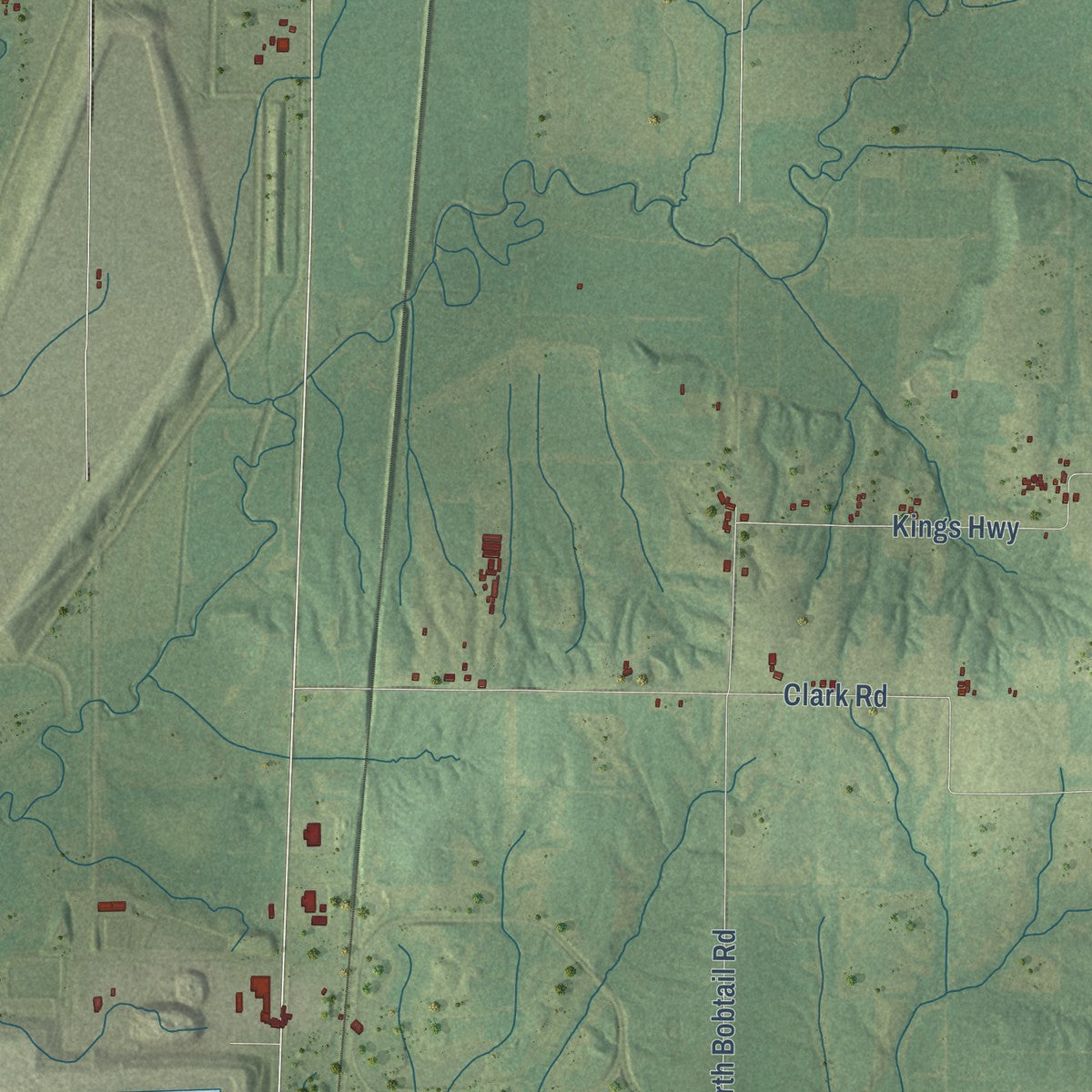 Close-up of the map of Akin, Illinois print showing street and building detail