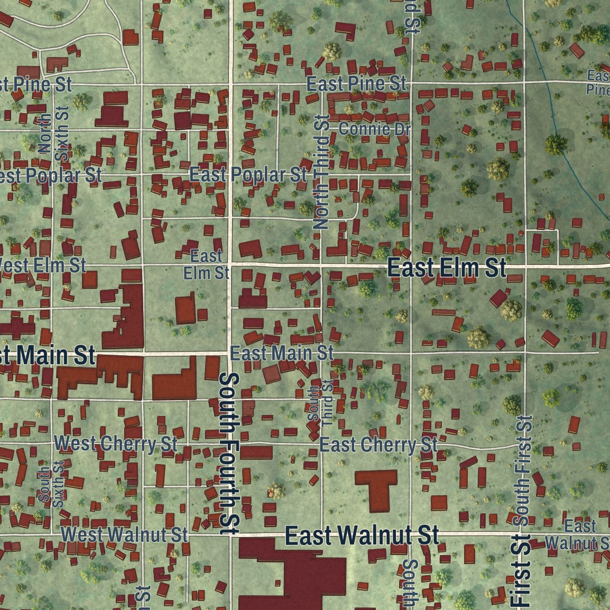Close-up of the map of Albion, Illinois print showing street and building detail