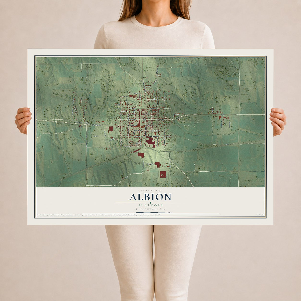 Map of Albion, Illinois, 24 x 36 inch unframed archival matte print