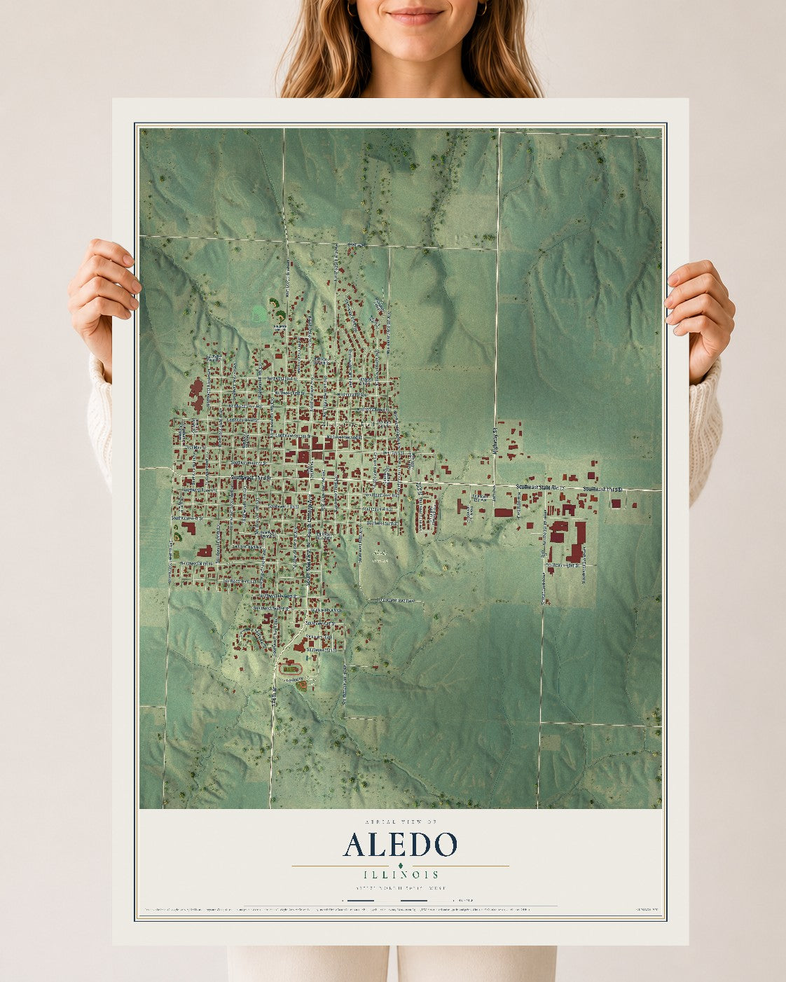 Map of Aledo, Illinois, 24 x 36 inch unframed archival matte print