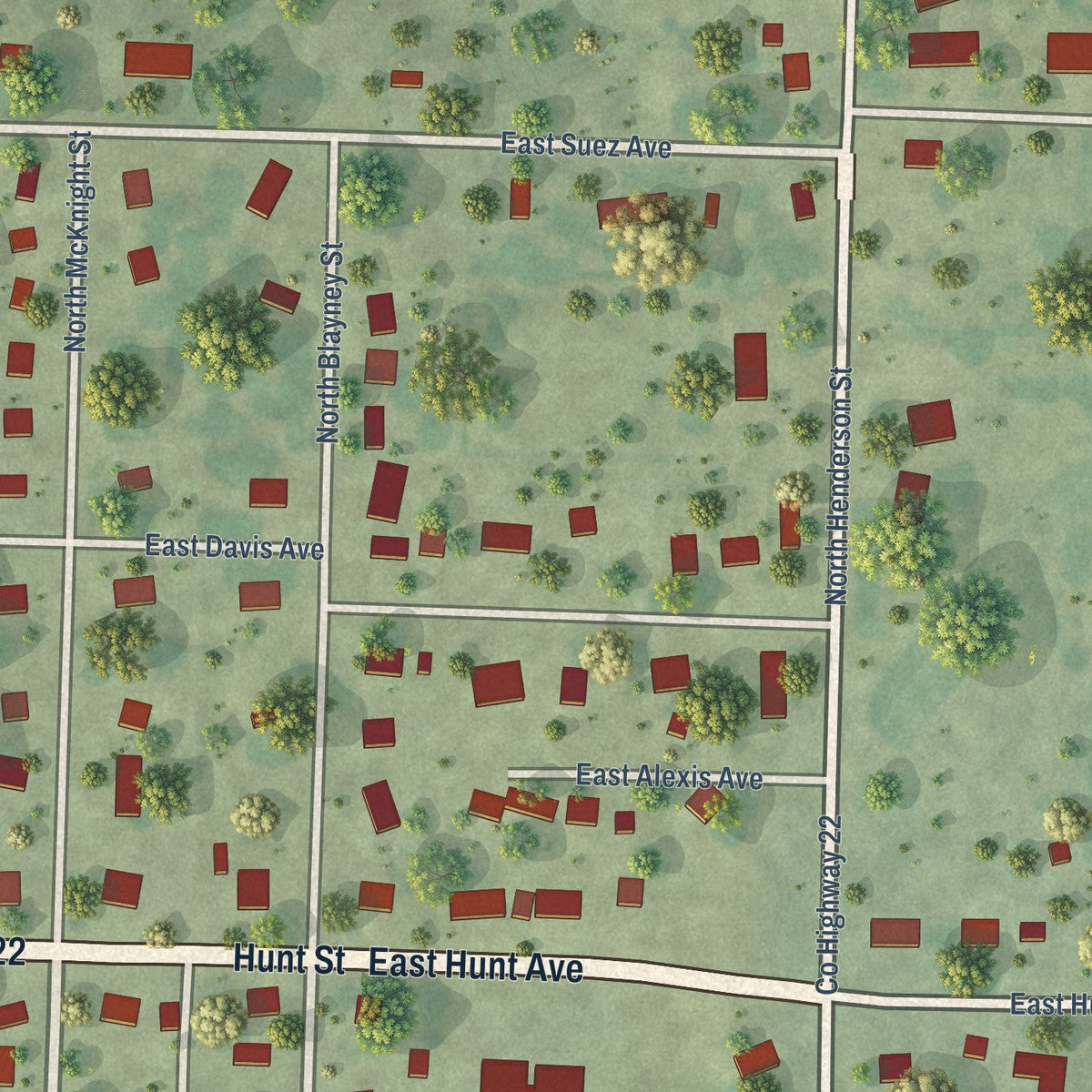Second close-up of the map of Alexis, Illinois print showing more streets and buildings